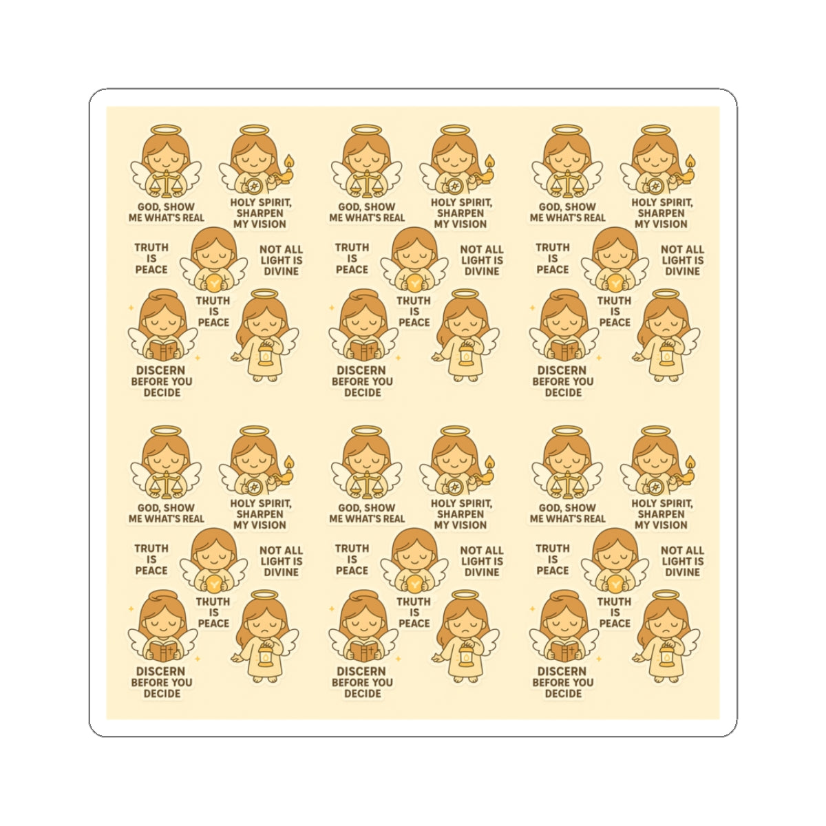 Angel of Discernment - Christian Kawaii Sticker Set. Faith-filled stickers to guide your heart with truth and wisdom.