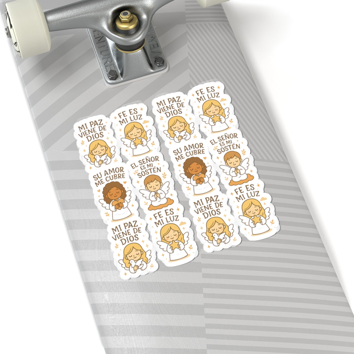 Spanish Christian Angel Stickers – Faith, Peace & Love Kawaii Stickers in Español. Faith speaks in every language—feel the peace of God through tender angel blessings in Spanish.
