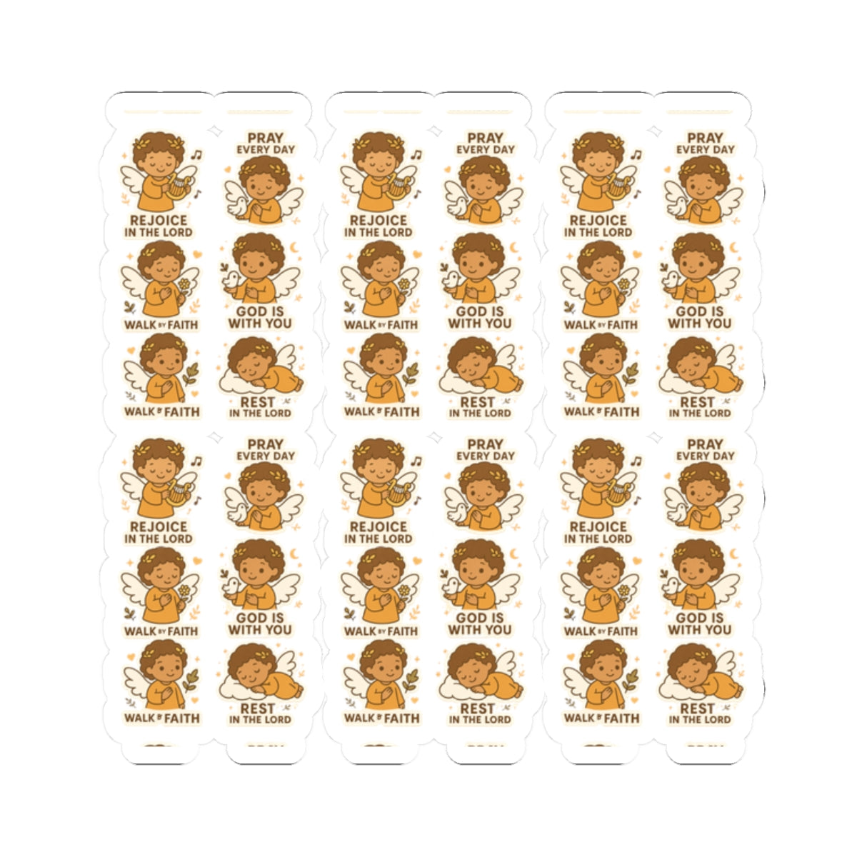 Faithful Angel Stickers – Christian Printable Pack for Prayer, Encouragement & Daily Devotion. Gentle reminders to walk by faith, rejoice daily, and rest in the Lord — with adorable angel art that speaks to the soul.