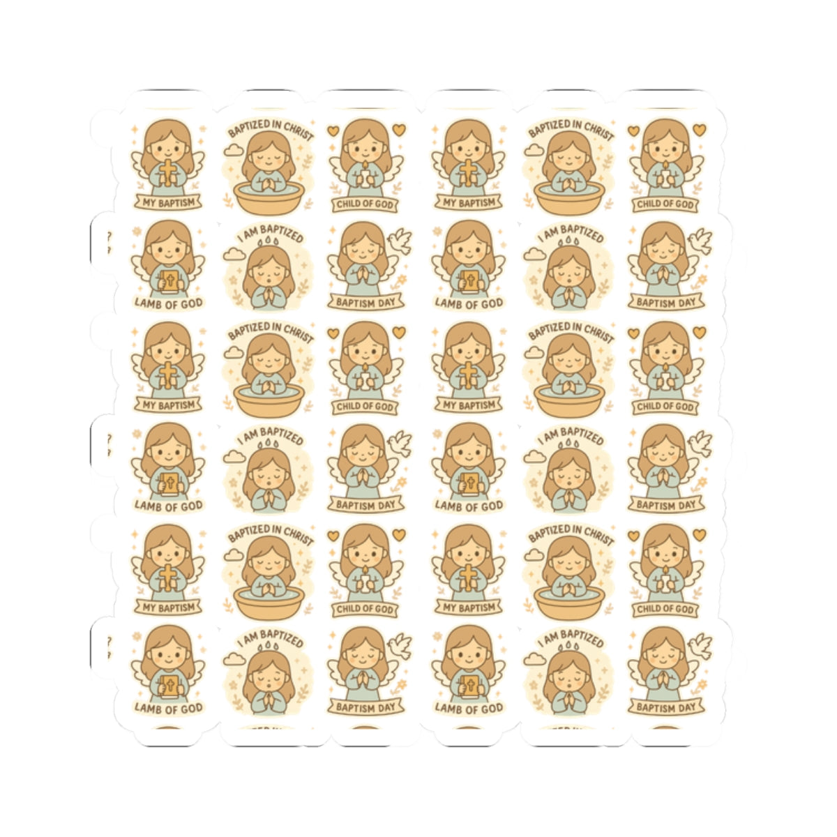 Baptism Angel Stickers – Christian Kawaii Stickers for Christening, Baby Dedication & Faith Gifts. Celebrate the beauty of baptism with these sweet angel stickers filled with light, love, and faith.