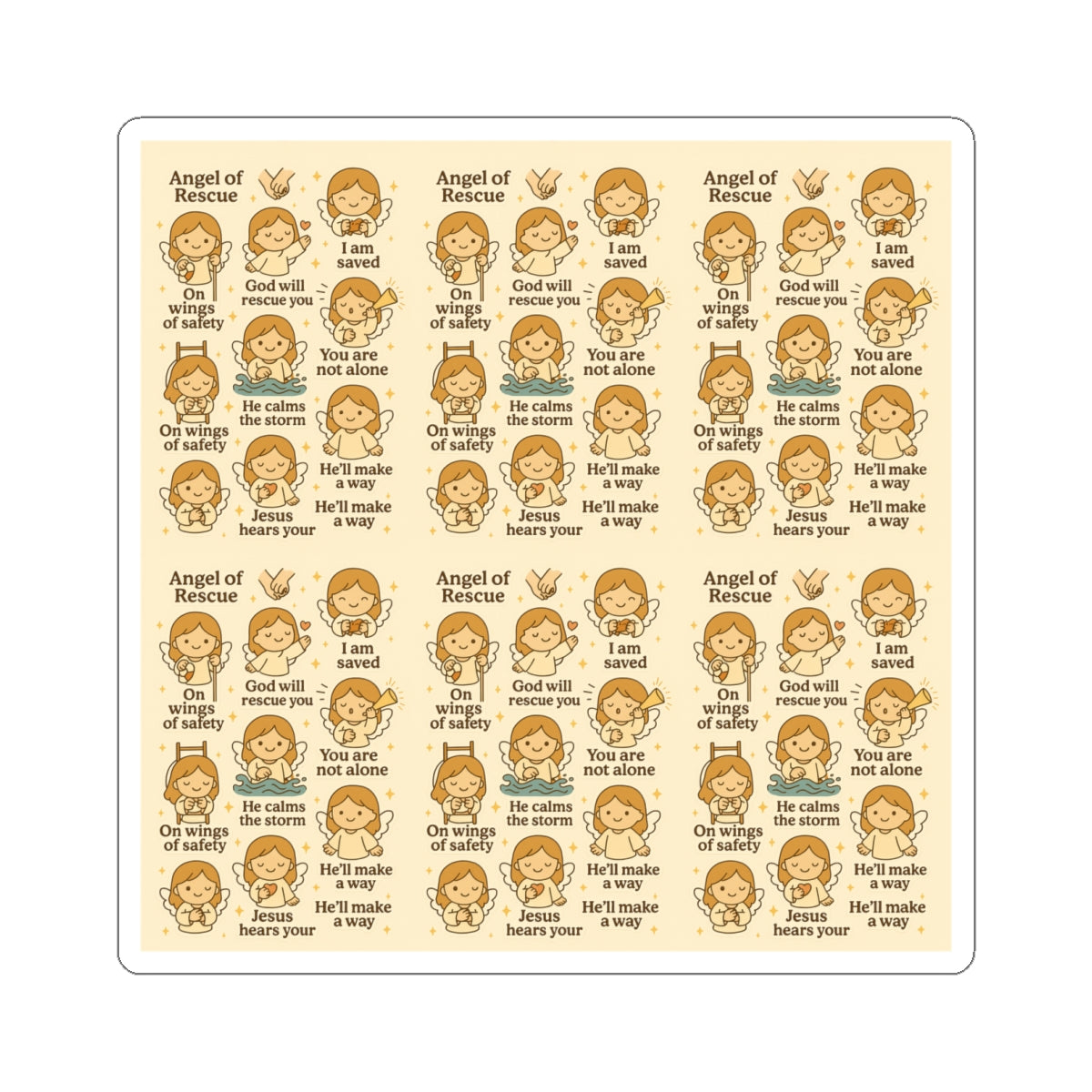 Angel of Rescue - Christian Kawaii Sticker Set. Comforting stickers reminding you God rescues, protects, and hears you.