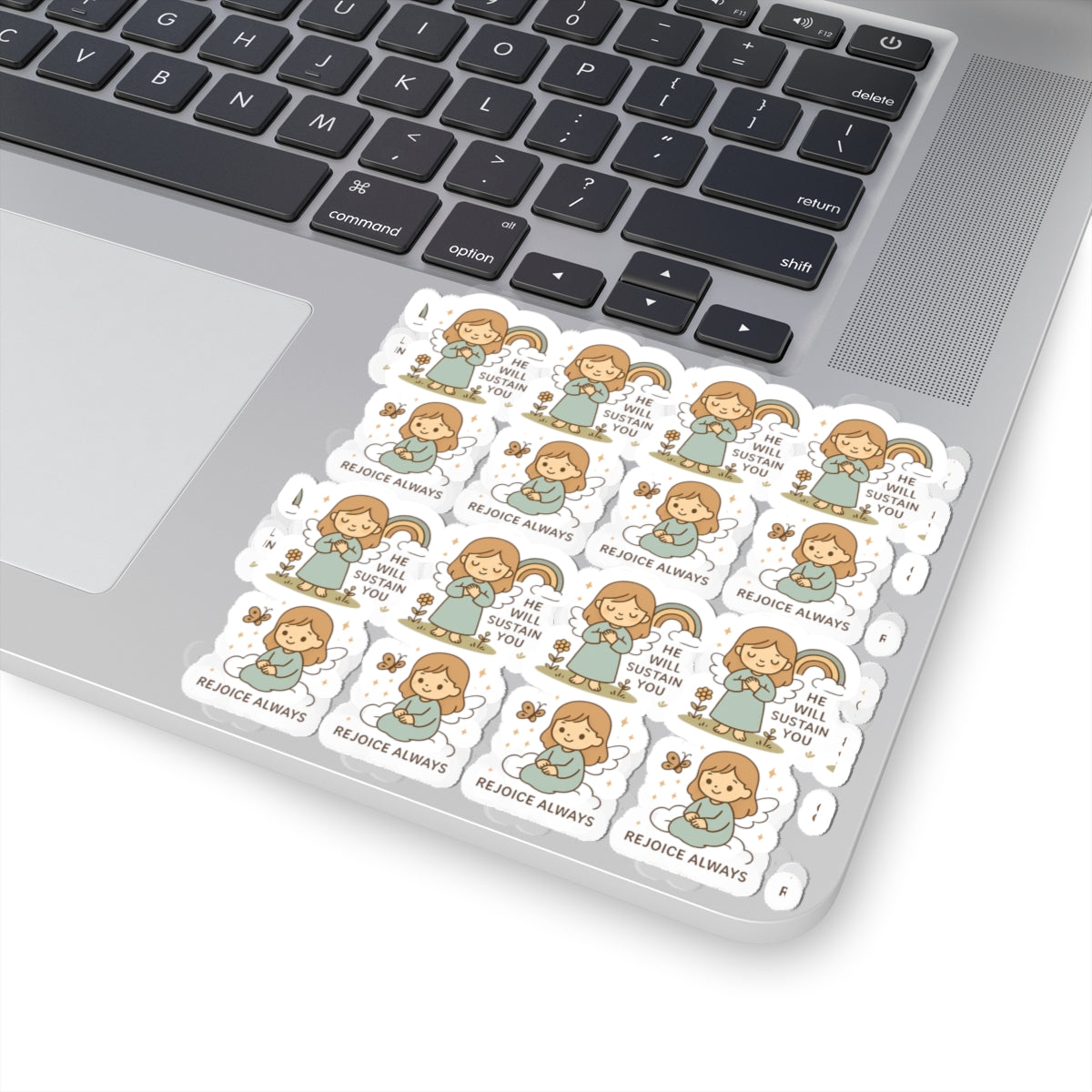Christian Angel Stickers – Pastel Faith-Inspired Kawaii Sheet with Uplifting Bible Affirmations. Faith for your heart. Peace for your soul. Hope in every sticker.