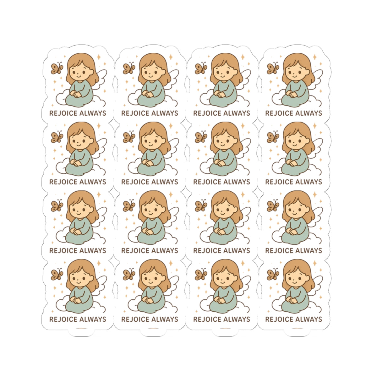 Christian Angel ,rejoice always Stickers – Pastel Faith-Inspired Kawaii Sheet with Uplifting Bible Affirmations. Faith for your heart. Peace for your soul. Hope in every sticker.