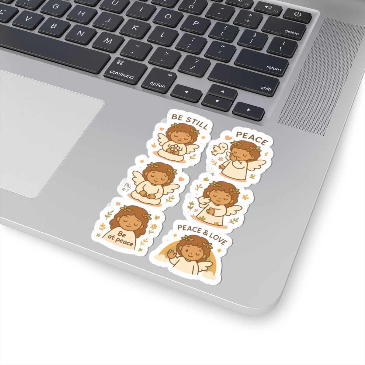 Peace & Love Angel Stickers – Christian Kawaii Sheet with Philippians 4:7 for Journaling & Faith-Based Gifts. A gentle hug from heaven — in every sticker. Let His peace guide your heart.