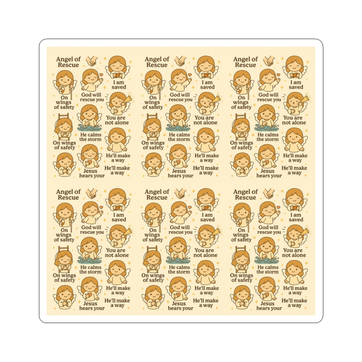 Angel of Rescue - Christian Kawaii Sticker Set. Comforting stickers reminding you God rescues, protects, and hears you.