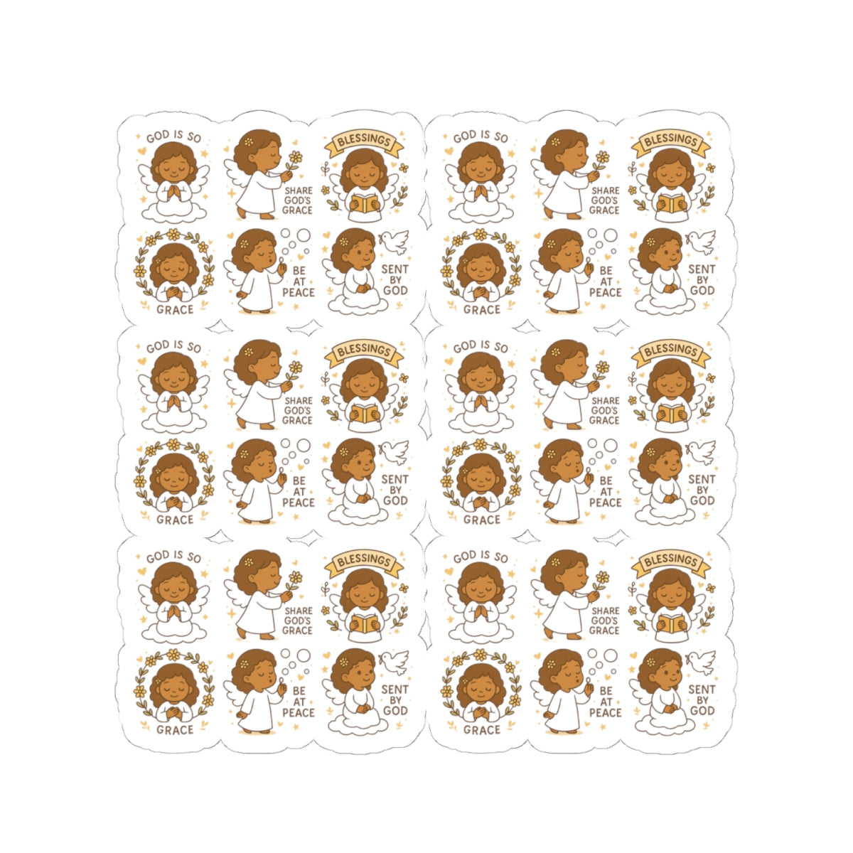 Grace-Filled Angel Stickers – Kawaii Style with Christian Quotes on Peace and Purpose. Gentle reminders of God’s grace, peace, and divine purpose—carried by angel wings.
