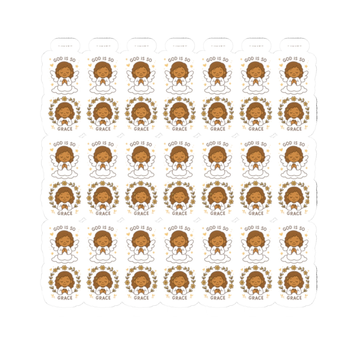 Grace-Filled Angel ✨ God Is So Graceful Stickers – Kawaii Style with Christian Quotes on Peace and Purpose. Gentle reminders of God’s grace, peace, and divine purpose—carried by angel wings.