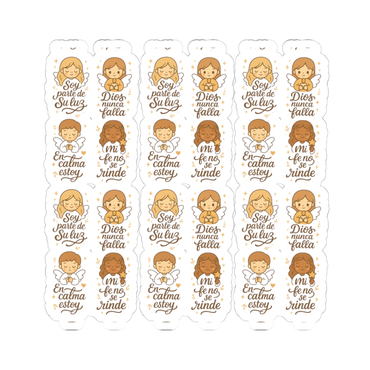 Spanish Christian Stickers – Kawaii Angels with Faith Phrases for Journaling, Encouragement & Daily Peace. Because sometimes, your faith just needs a visual reminder in your own language.