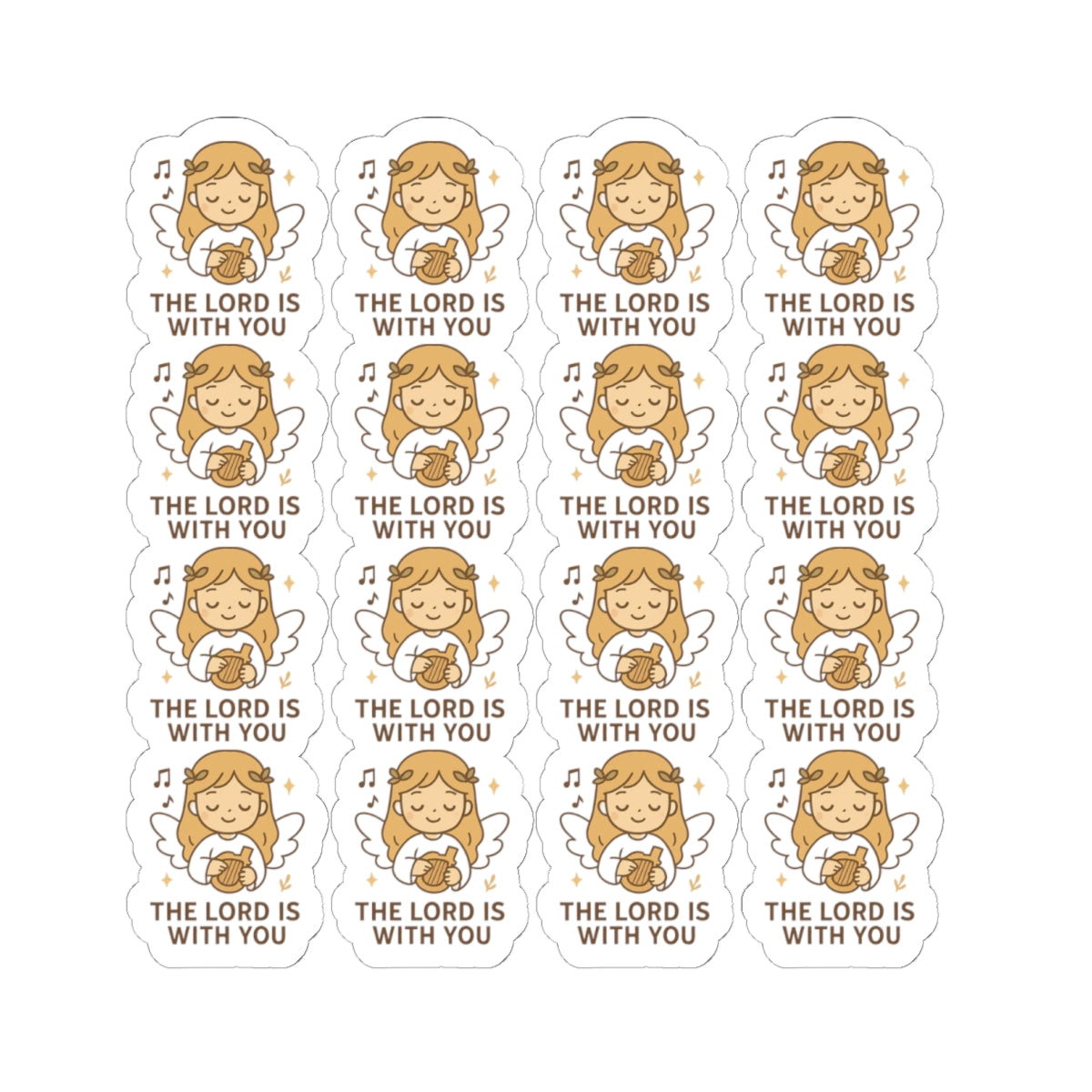Elegant Christian Angel , The Lord is with You Sticker Sheet – Black Robes, Faith-Inspired Bible Quotes, Kawaii Style. For the quiet prayers, the steady hearts, and the souls that walk by faith.