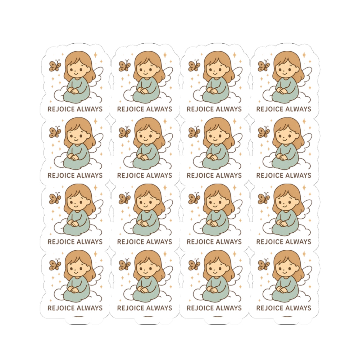 Christian Angel ,rejoice always Stickers – Pastel Faith-Inspired Kawaii Sheet with Uplifting Bible Affirmations. Faith for your heart. Peace for your soul. Hope in every sticker.