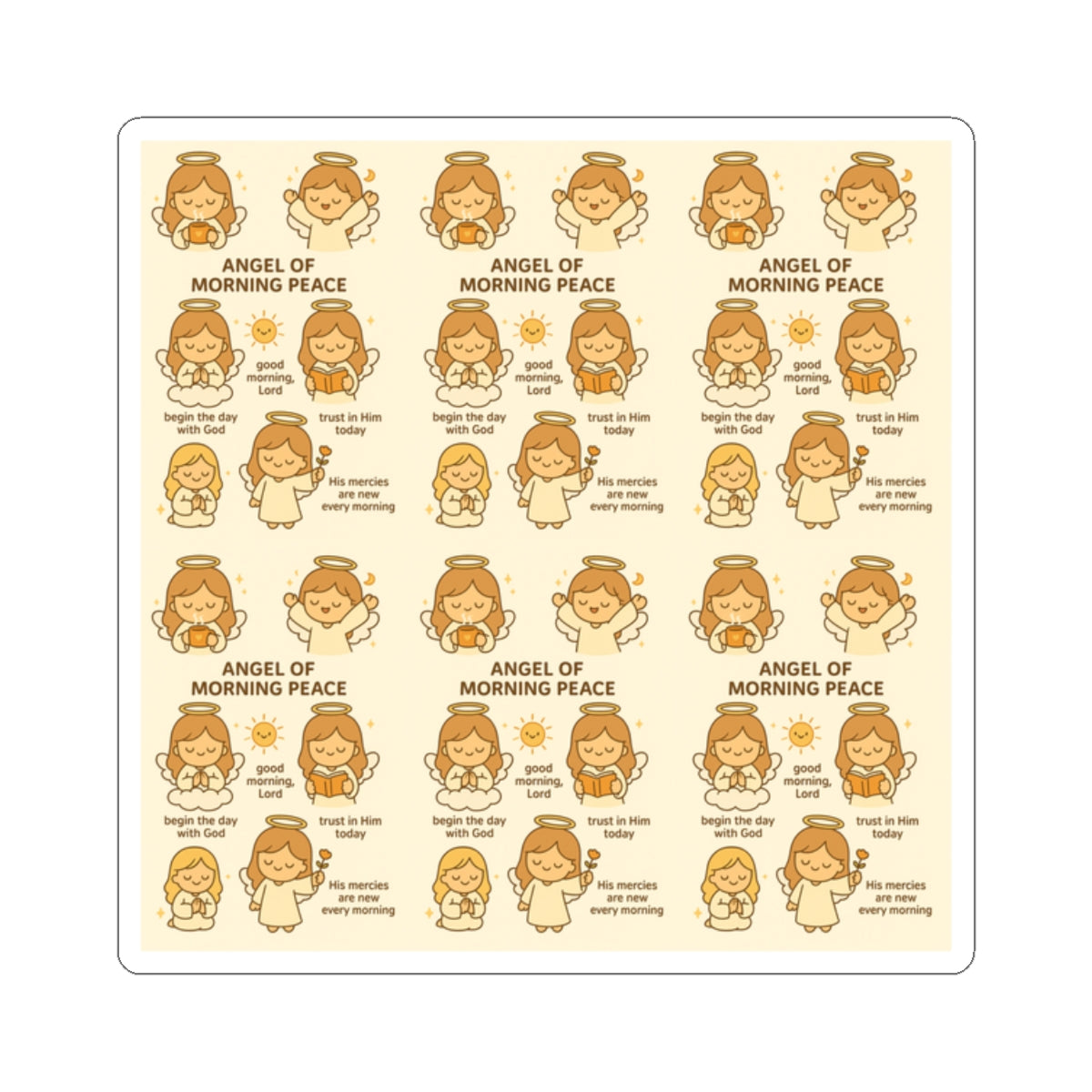 Angel of Morning Peace - Christian Kawaii Sticker Set. Adorable faith-inspired stickers to start your day with peace and positivity.