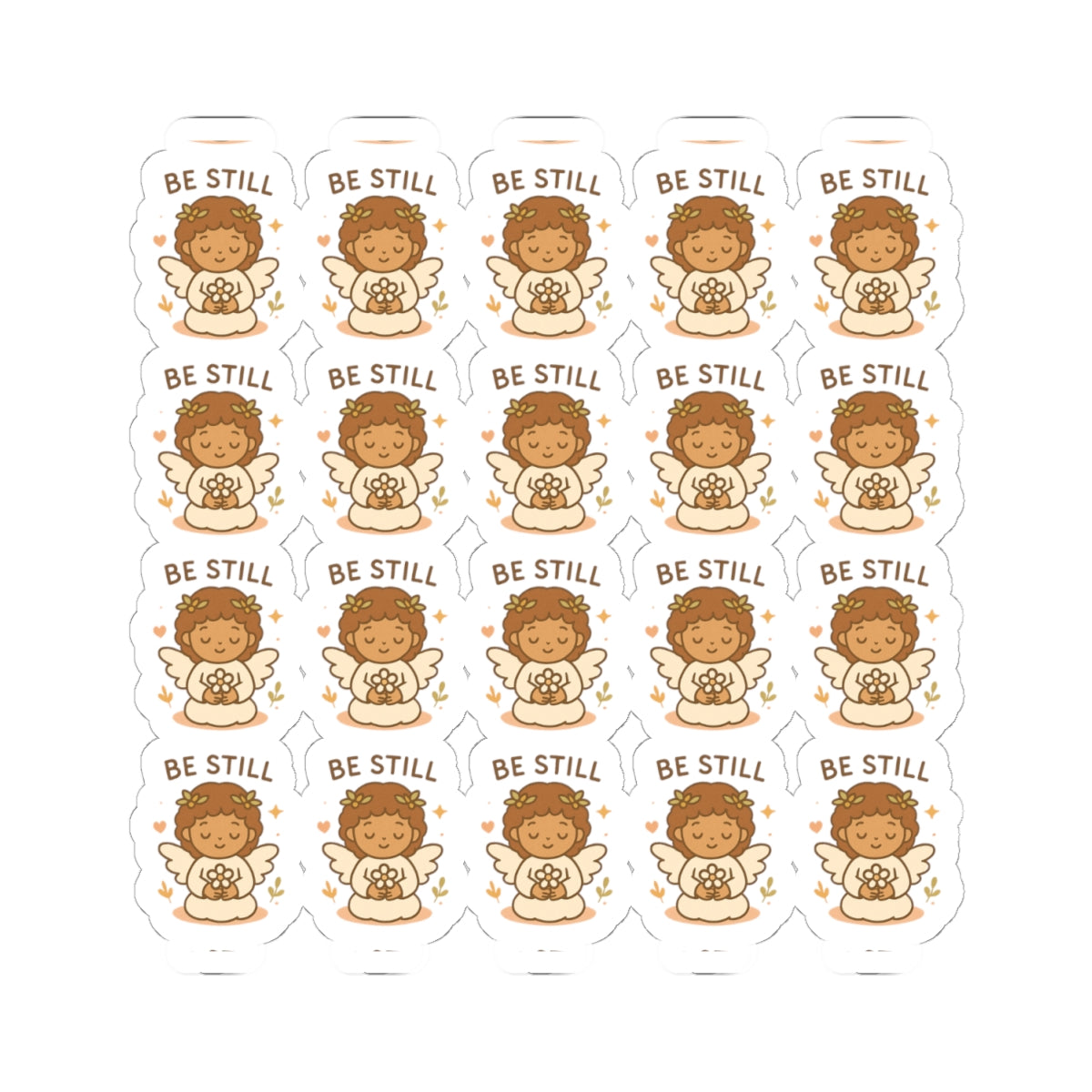 Be still Peace & Love Angel Stickers – Christian Kawaii Sheet with Philippians 4:7 for Journaling & Faith-Based Gifts. A gentle hug from heaven — in every sticker. Let His peace guide your heart.