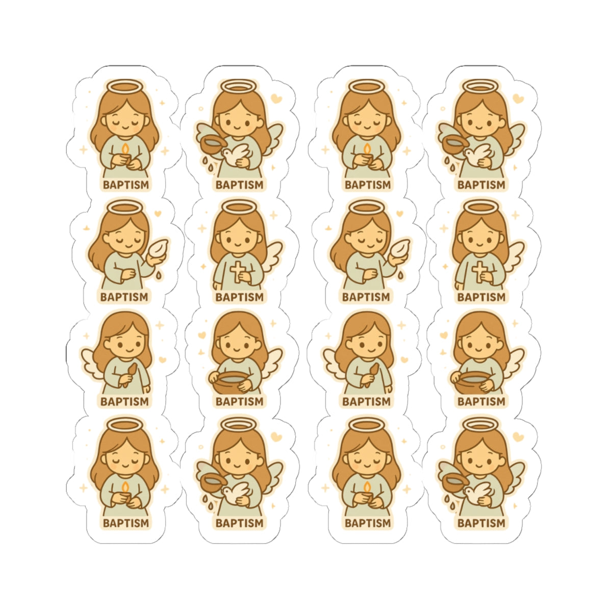 Baptism Angel Stickers – Christian Baby Girl Baptism Stickers | Faith Kawaii Printable Decor. Celebrate the sacred with heavenly sweetness — perfect for baptism gifts, cards, and keepsakes.