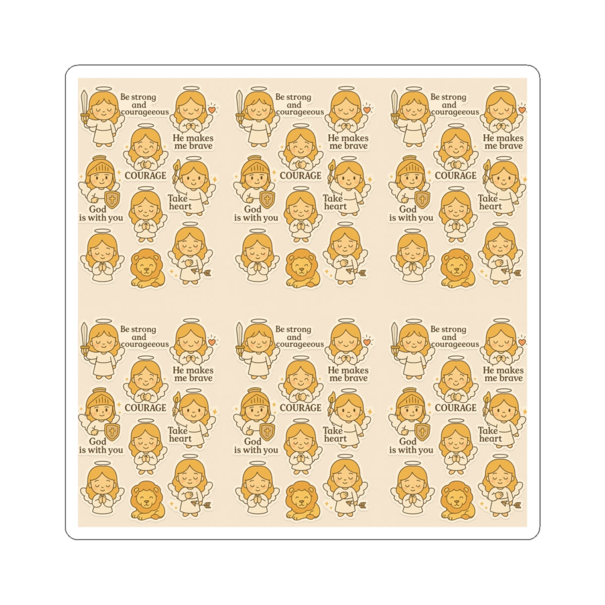 Angel of Courage - Christian Kawaii Sticker Set. Encouraging stickers to inspire bravery, strength, and faith.