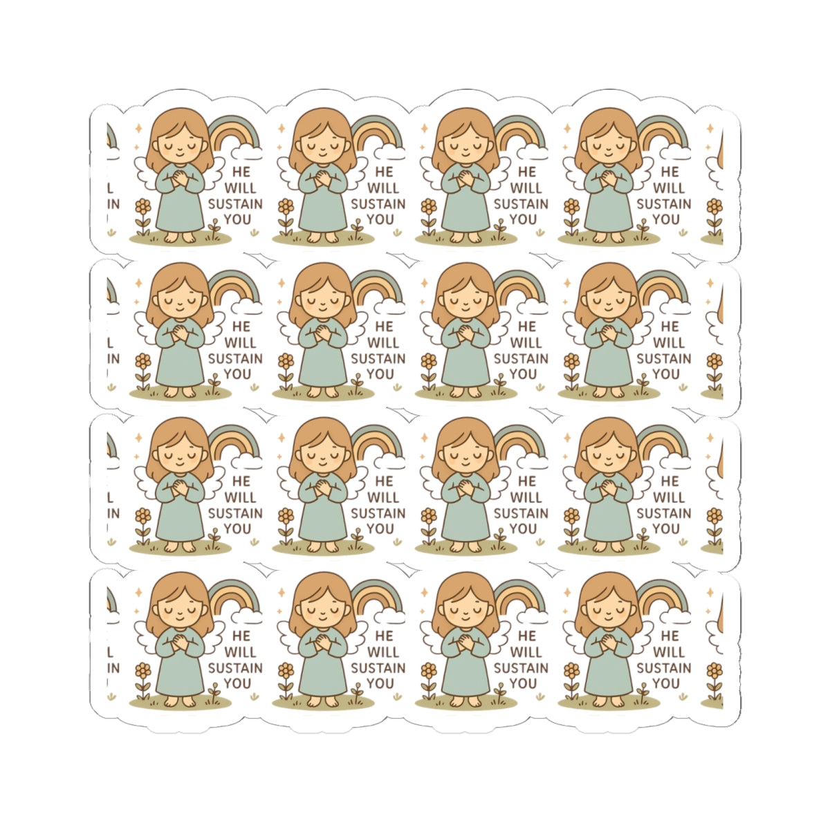 Christian Angel , He Will Sustain You Stickers – Pastel Faith-Inspired Kawaii Sheet with Uplifting Bible Affirmations. Faith for your heart. Peace for your soul. Hope in every sticker.