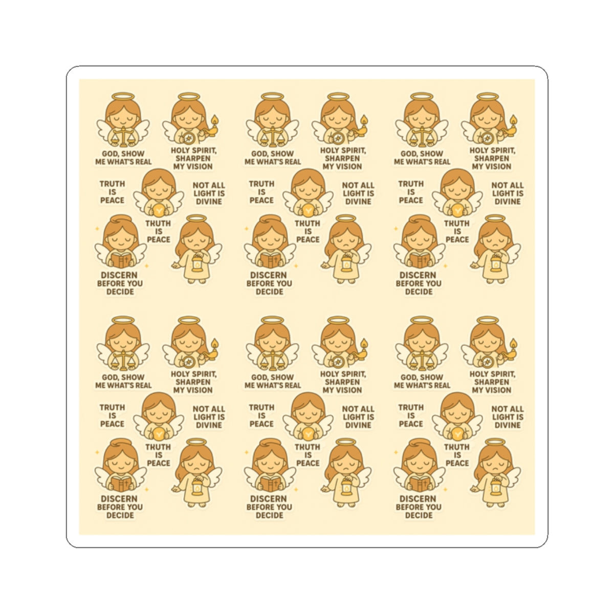 Angel of Discernment - Christian Kawaii Sticker Set. Faith-filled stickers to guide your heart with truth and wisdom.