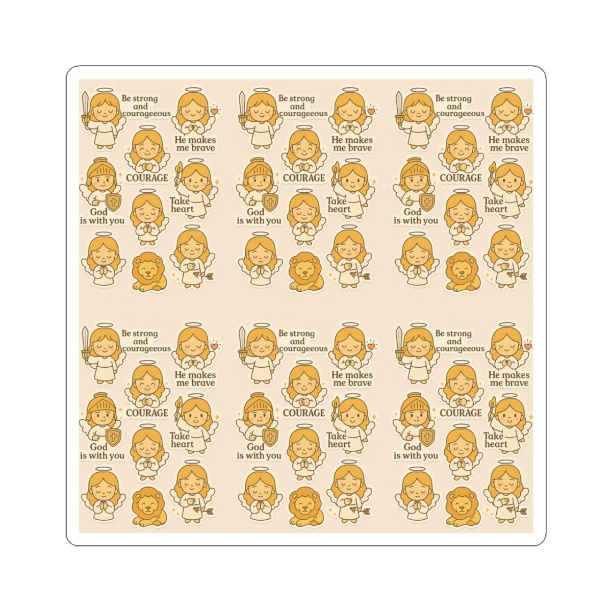 Angel of Courage - Christian Kawaii Sticker Set. Encouraging stickers to inspire bravery, strength, and faith.