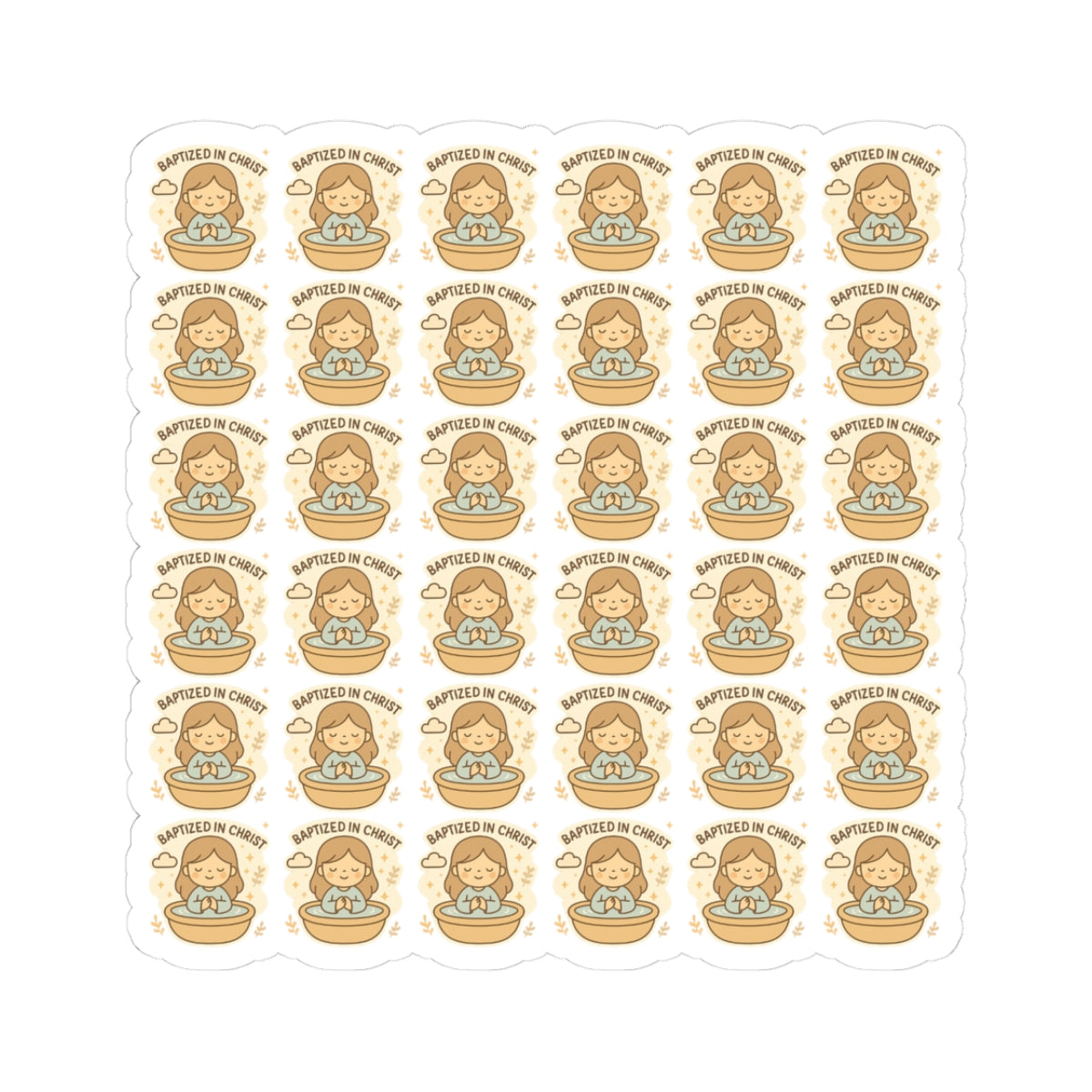 Baptism Angel , Baptized in Christ Stickers – Christian Kawaii Stickers for Christening, Baby Dedication & Faith Gifts. Celebrate the beauty of baptism with these sweet angel stickers filled with light, love, and faith.