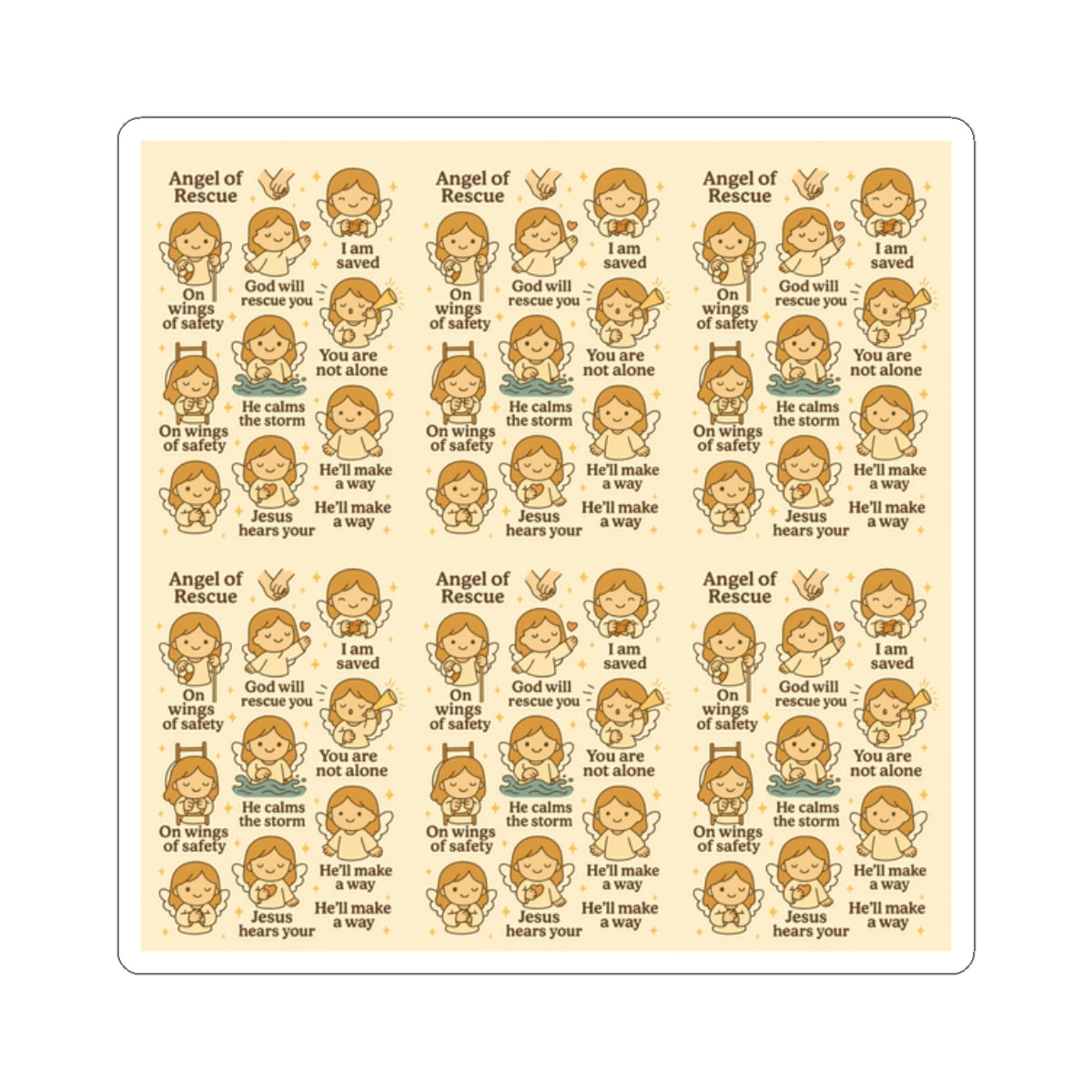 Angel of Rescue - Christian Kawaii Sticker Set. Comforting stickers reminding you God rescues, protects, and hears you.