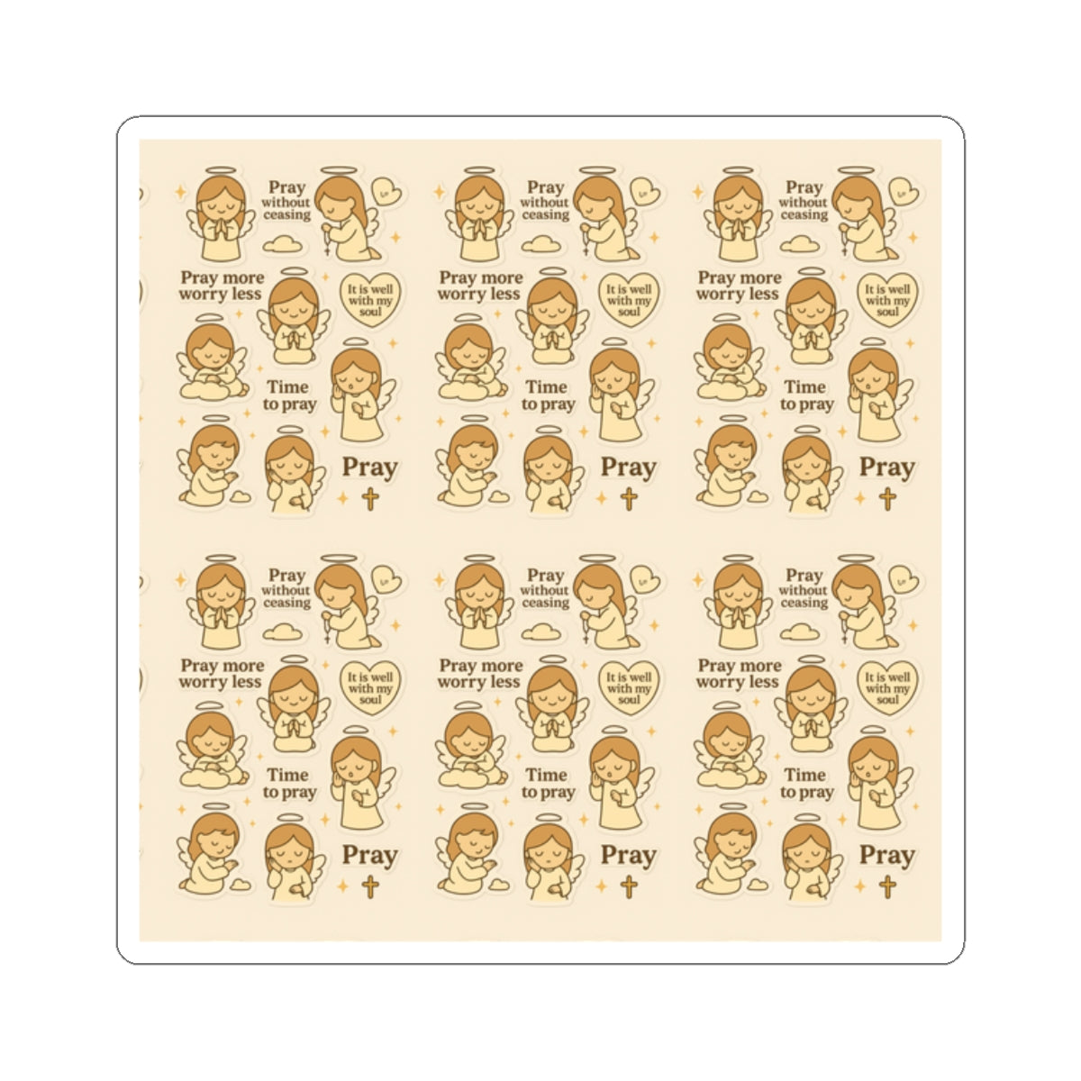 Angel of Prayer - Christian Kawaii Sticker Set. Peaceful stickers encouraging continuous prayer and faith.