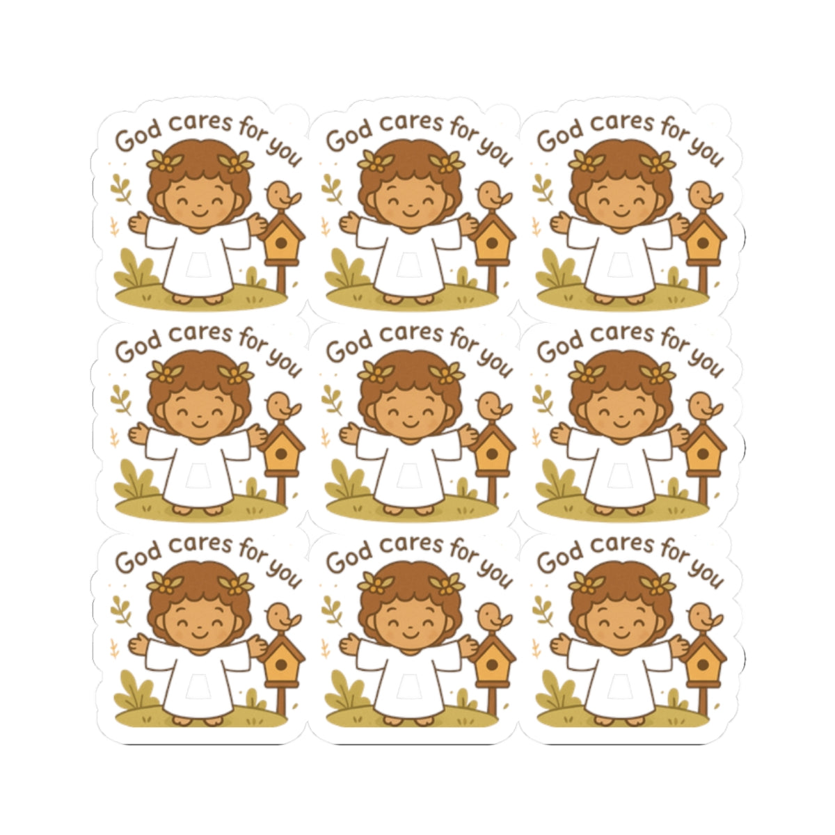 God Cares for You – Kawaii Angel Christian Stickers | Praise the Lord Sheet for Journaling & Gifts. Because sometimes, all you need is a little angel reminding you you're loved by God.