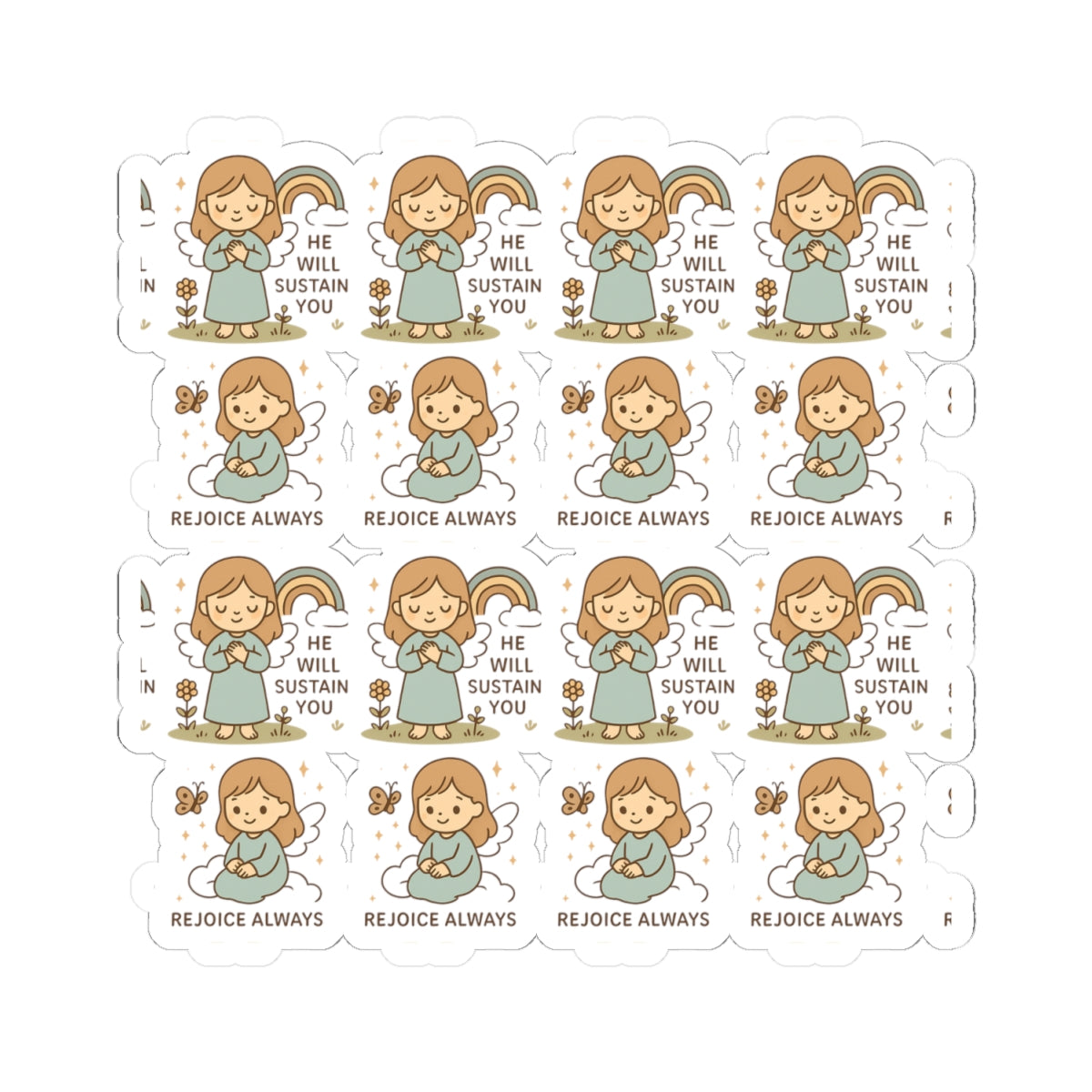 Christian Angel Stickers – Pastel Faith-Inspired Kawaii Sheet with Uplifting Bible Affirmations. Faith for your heart. Peace for your soul. Hope in every sticker.