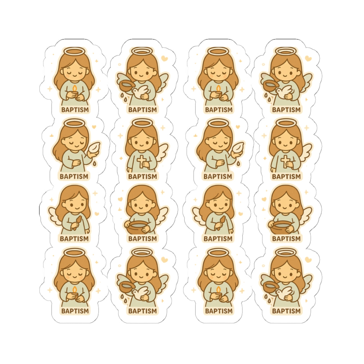 Baptism Angel Stickers – Christian Baby Girl Baptism Stickers | Faith Kawaii Printable Decor. Celebrate the sacred with heavenly sweetness — perfect for baptism gifts, cards, and keepsakes.