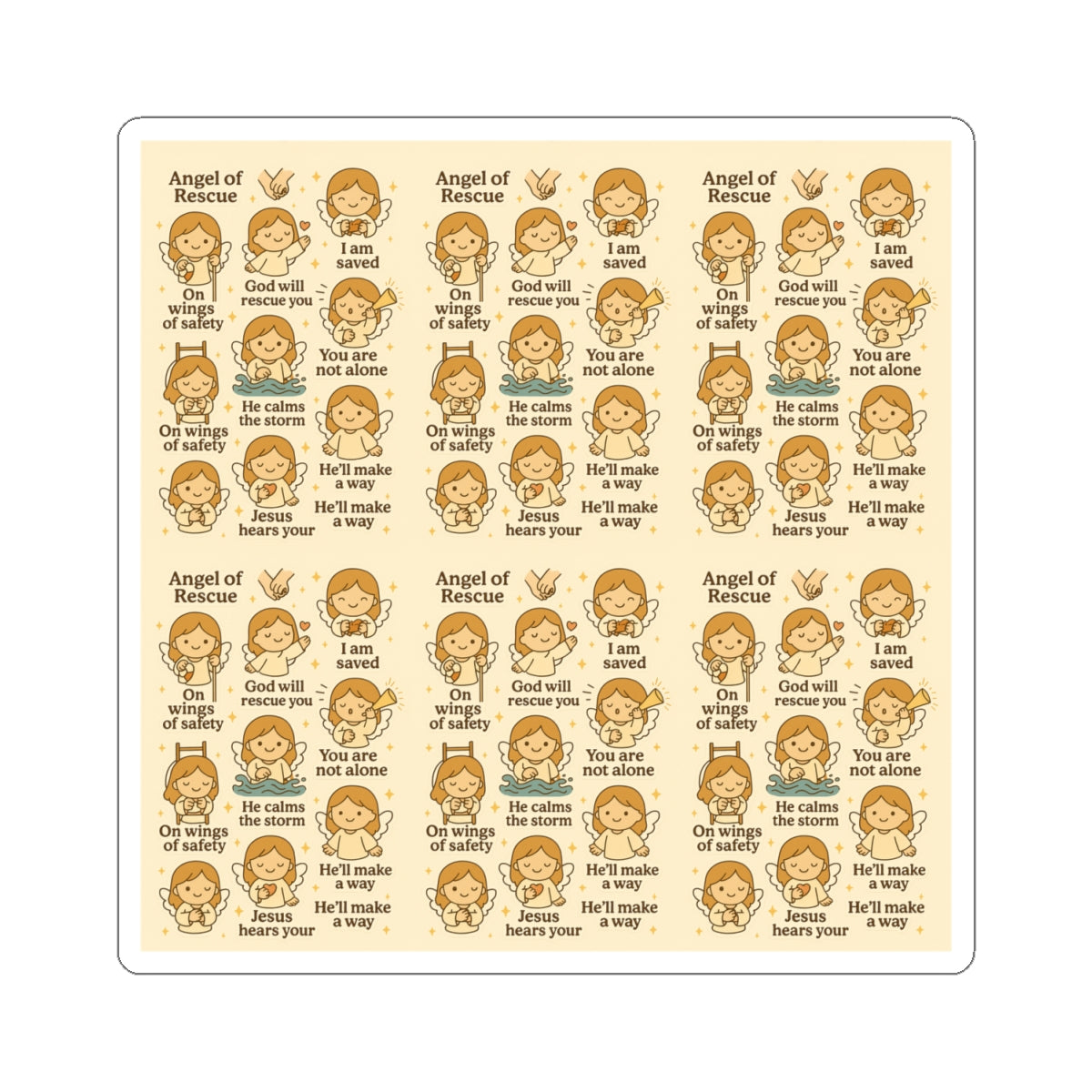 Angel of Rescue - Christian Kawaii Sticker Set. Comforting stickers reminding you God rescues, protects, and hears you.