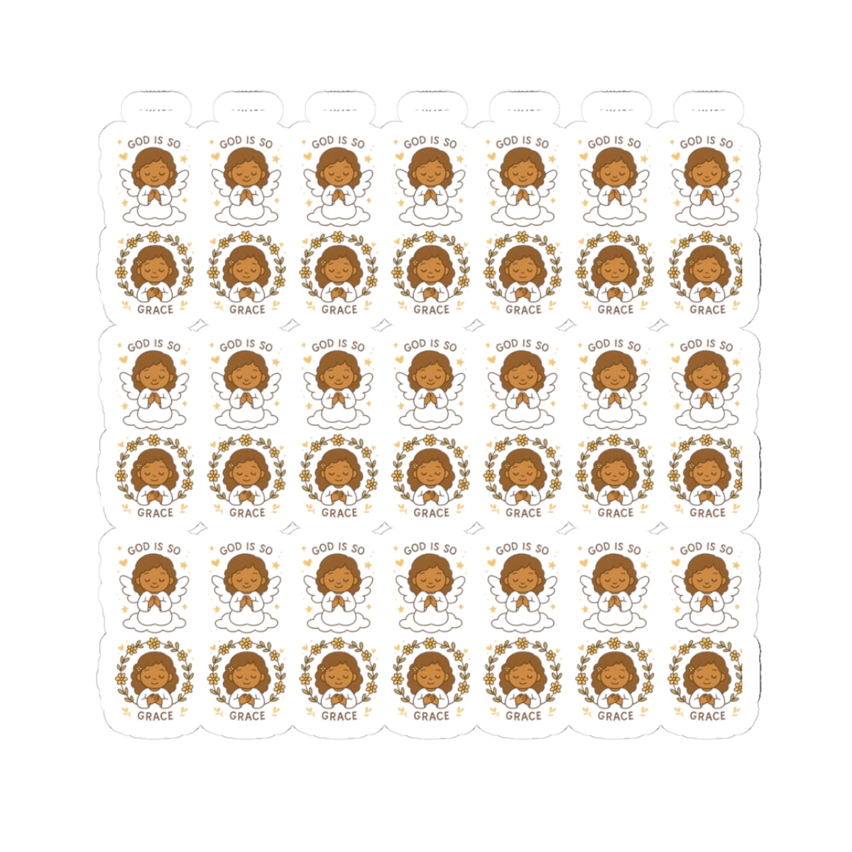 Grace-Filled Angel ✨ God Is So Graceful Stickers – Kawaii Style with Christian Quotes on Peace and Purpose. Gentle reminders of God’s grace, peace, and divine purpose—carried by angel wings.