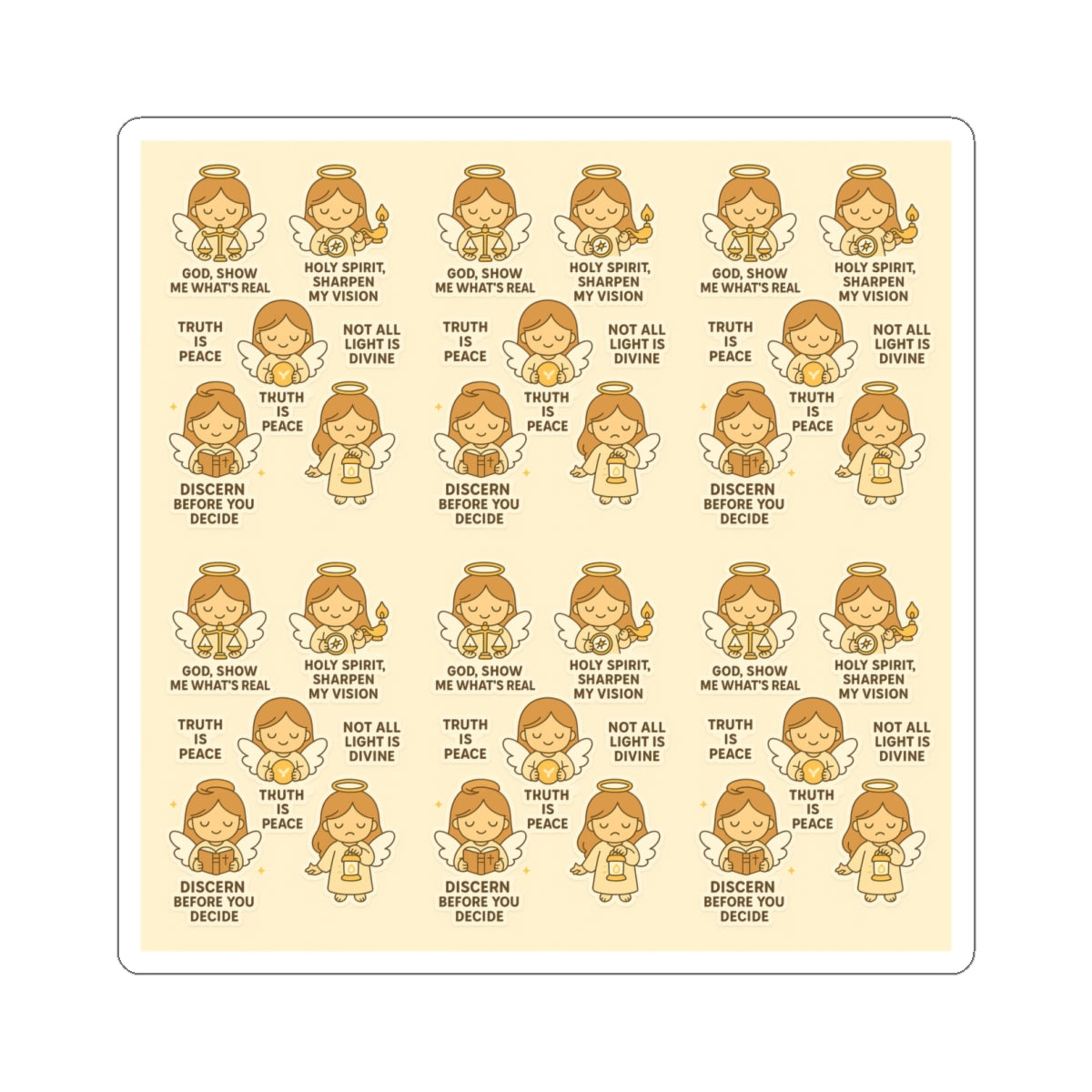 Angel of Discernment - Christian Kawaii Sticker Set. Faith-filled stickers to guide your heart with truth and wisdom.