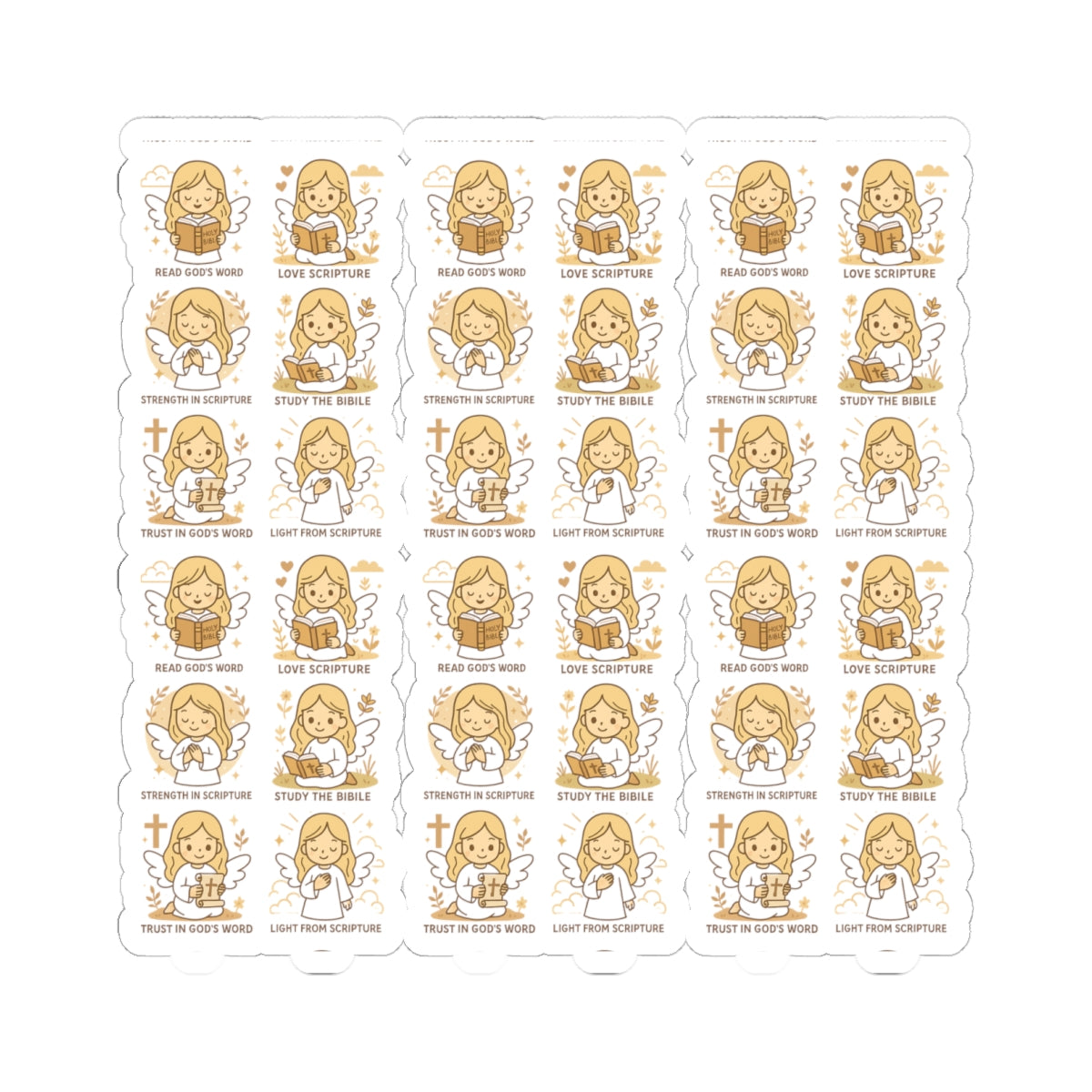 Bible Study Angel Stickers – Christian Scripture Kawaii Stickers for Journals & Faith Gifts. Bring light, strength, and joy to your quiet time with these tender Scripture angels.