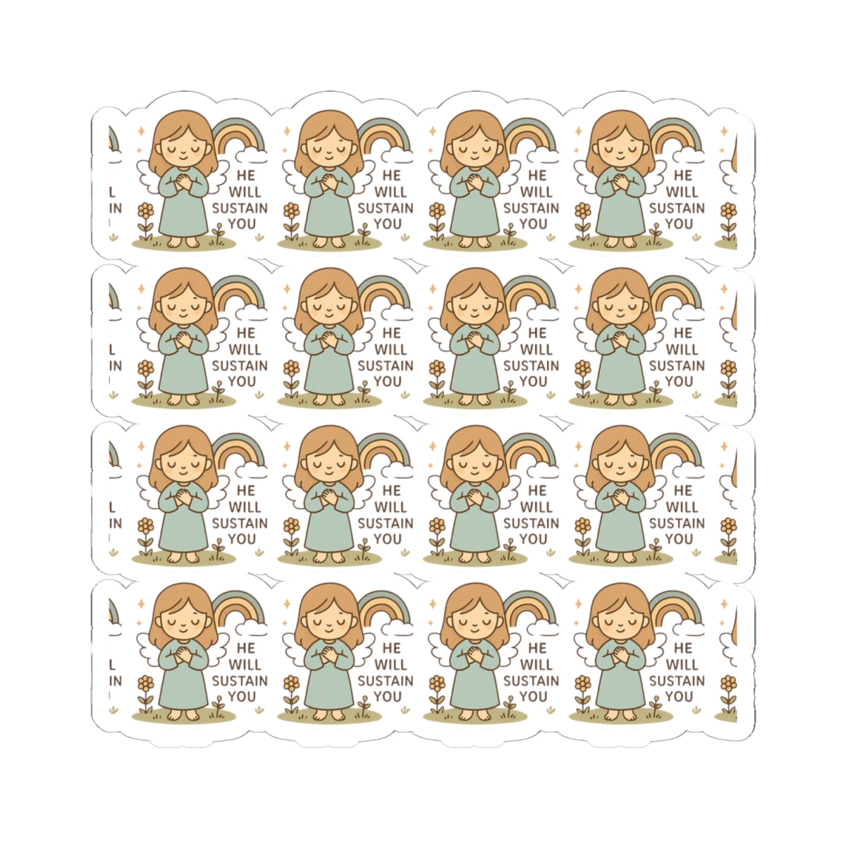 Christian Angel , He Will Sustain You Stickers – Pastel Faith-Inspired Kawaii Sheet with Uplifting Bible Affirmations. Faith for your heart. Peace for your soul. Hope in every sticker.