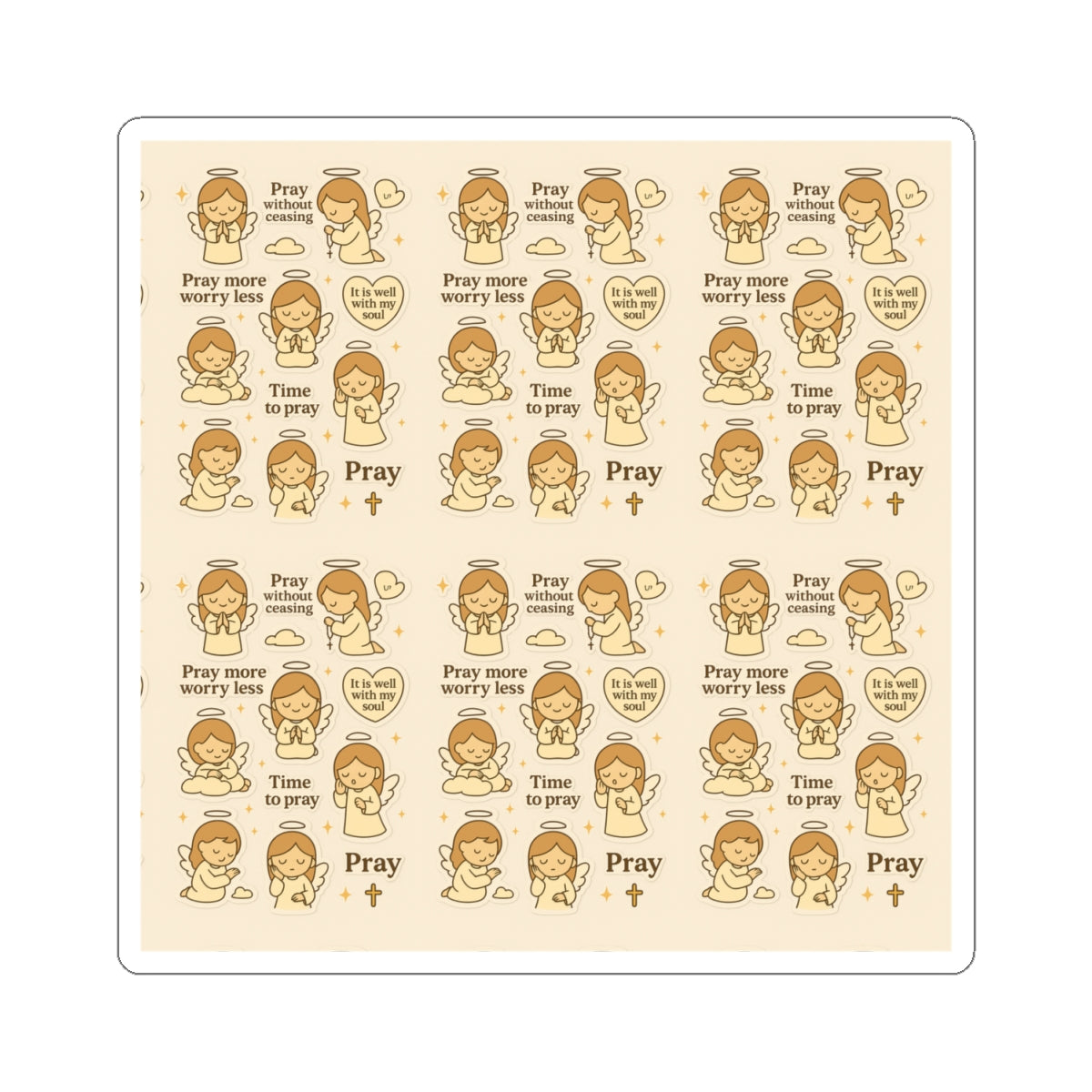 Angel of Prayer - Christian Kawaii Sticker Set. Peaceful stickers encouraging continuous prayer and faith.