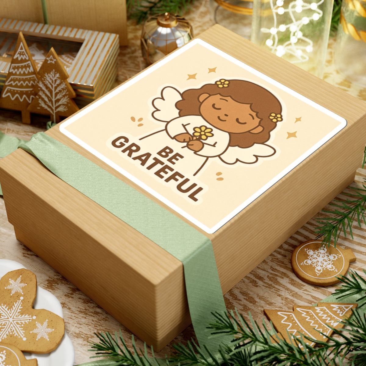 Be Grateful Angel Sticker - God's Grace, Cute Angel Decor, Faith-Based Gift, Aesthetic Laptop Stickers, Inspirational Art, Bible Verse Decor
