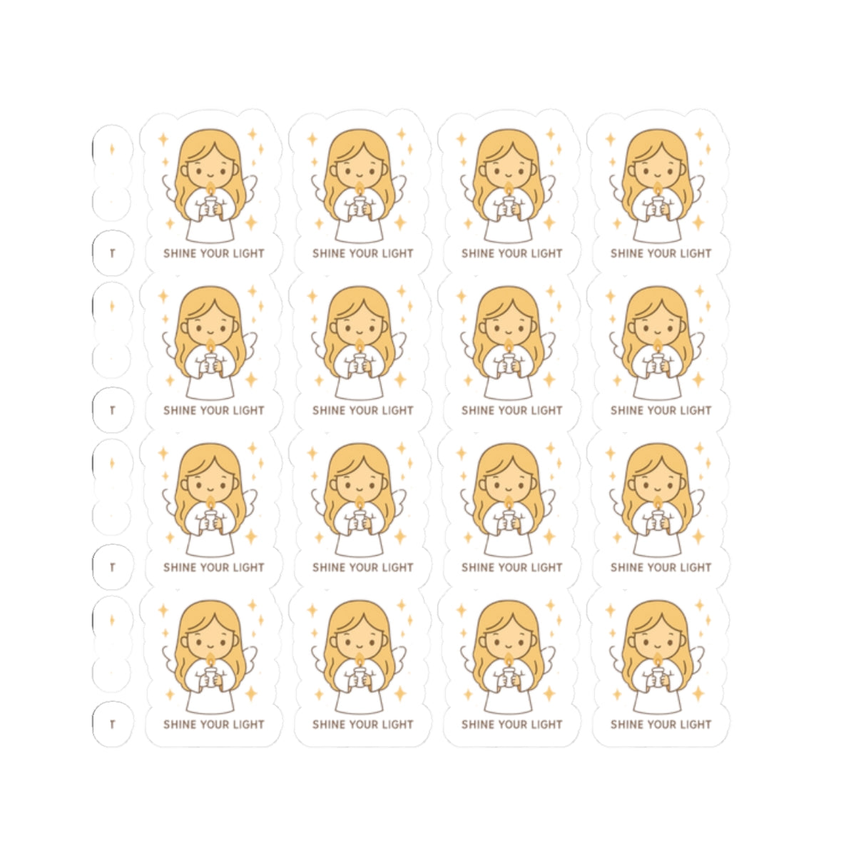 1A.Shine Your Light – Christian Angel Stickers | Faith-Inspired Kawaii Sheet with Candle of Hope. Because when you walk in faith… you carry the light.