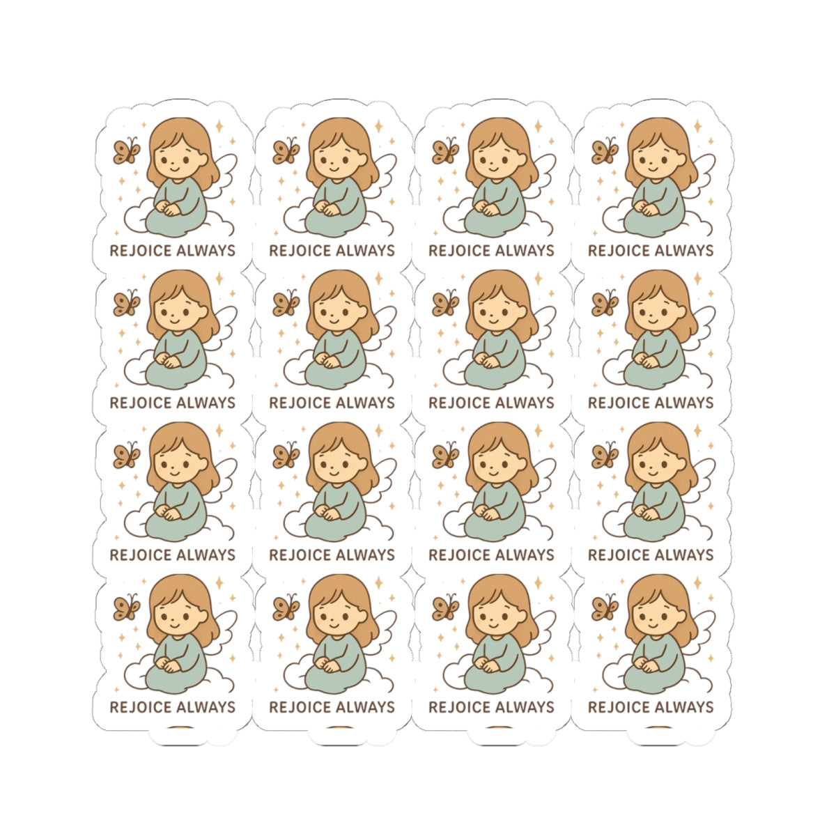 Christian Angel ,rejoice always Stickers – Pastel Faith-Inspired Kawaii Sheet with Uplifting Bible Affirmations. Faith for your heart. Peace for your soul. Hope in every sticker.
