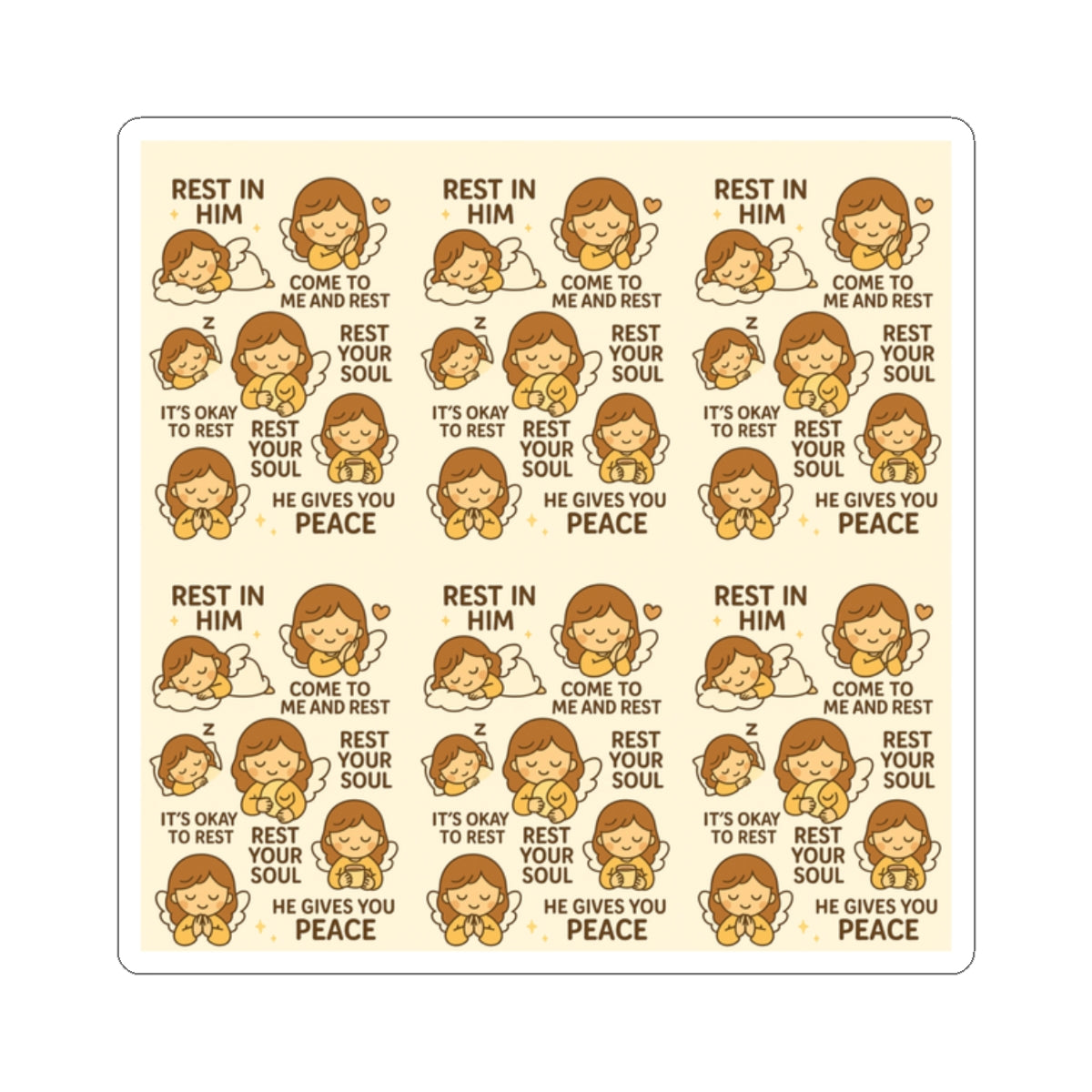 Rest in Him - Christian Kawaii Sticker Set. Peaceful stickers reminding you to rest your soul and find comfort in faith.