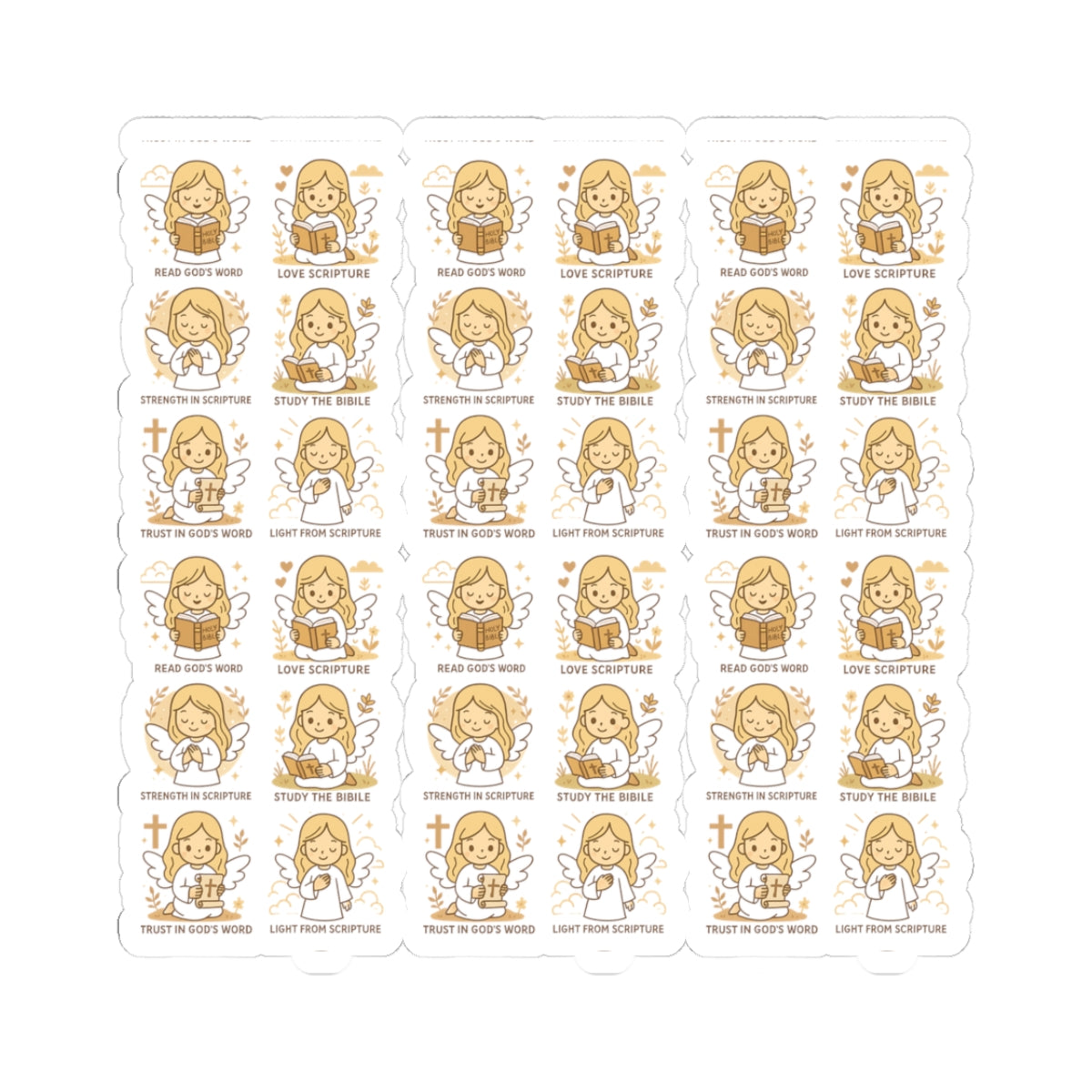 Bible Study Angel Stickers – Christian Scripture Kawaii Stickers for Journals & Faith Gifts. Bring light, strength, and joy to your quiet time with these tender Scripture angels.