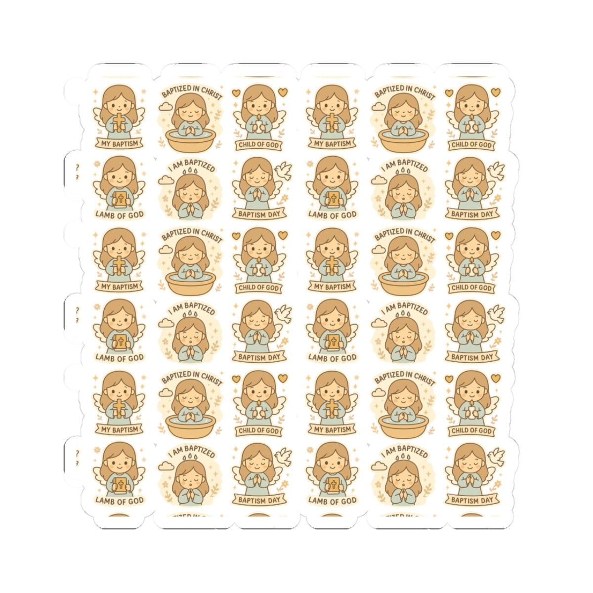 Baptism Angel Stickers – Christian Kawaii Stickers for Christening, Baby Dedication & Faith Gifts. Celebrate the beauty of baptism with these sweet angel stickers filled with light, love, and faith.