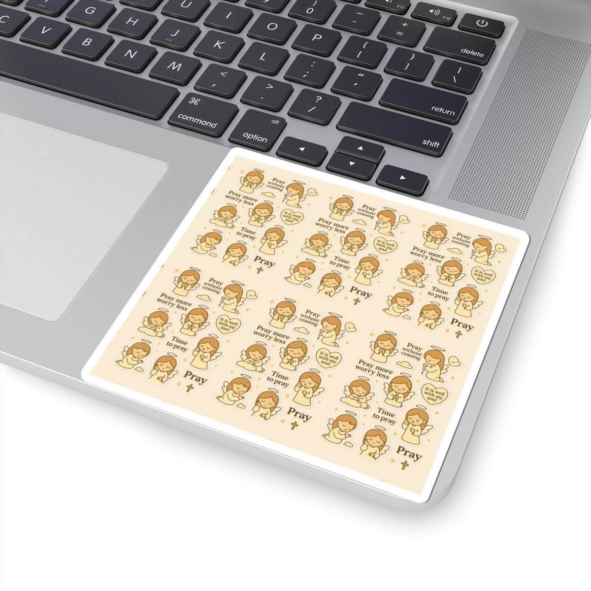 Angel of Prayer - Christian Kawaii Sticker Set. Peaceful stickers encouraging continuous prayer and faith.