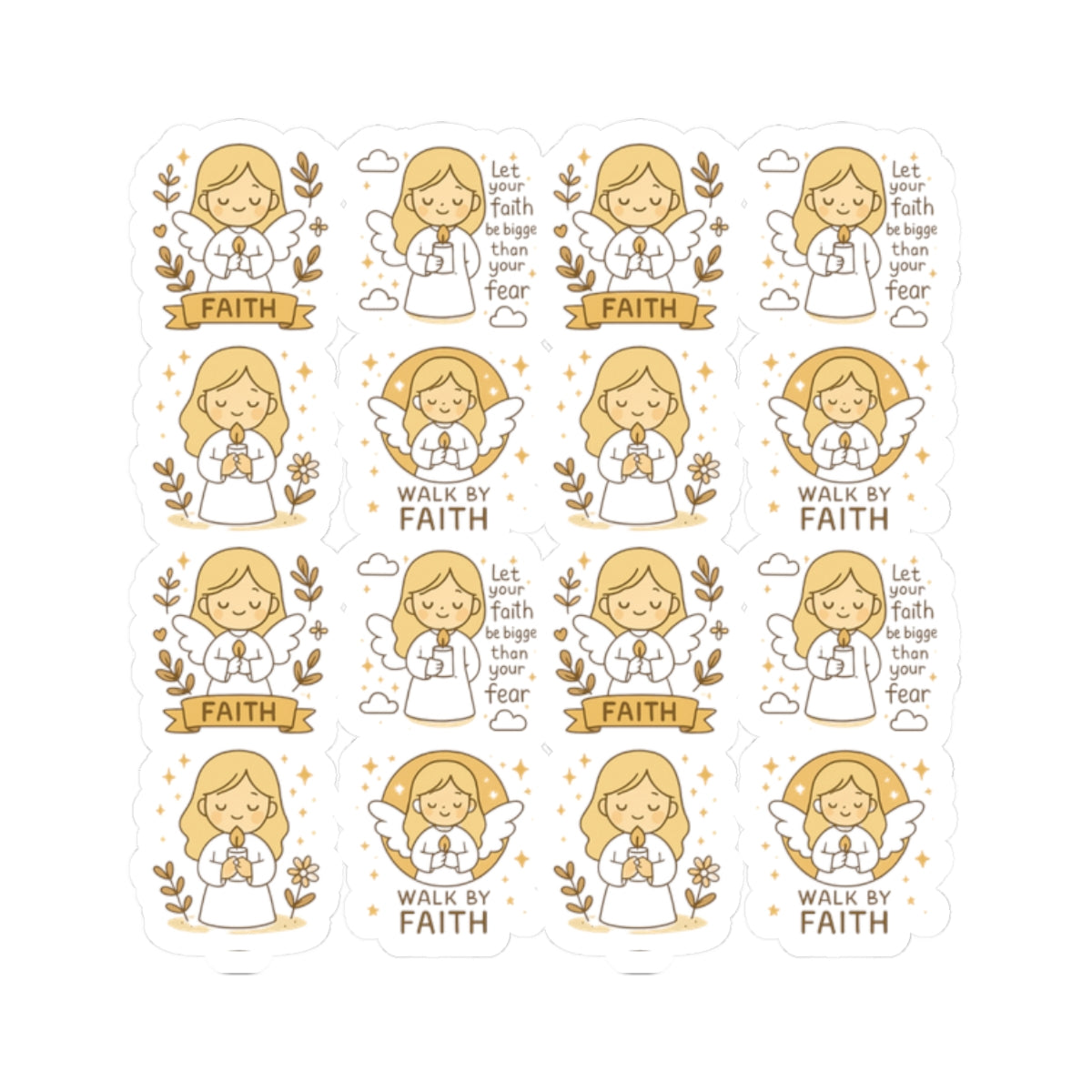 Faith & Courage Angel Stickers – Kawaii Christian Sheet with Prayers, Scripture & Light-Inspired Affirmations. Faith doesn’t eliminate fear — it gives you the courage to walk through it. One sticker at a time.