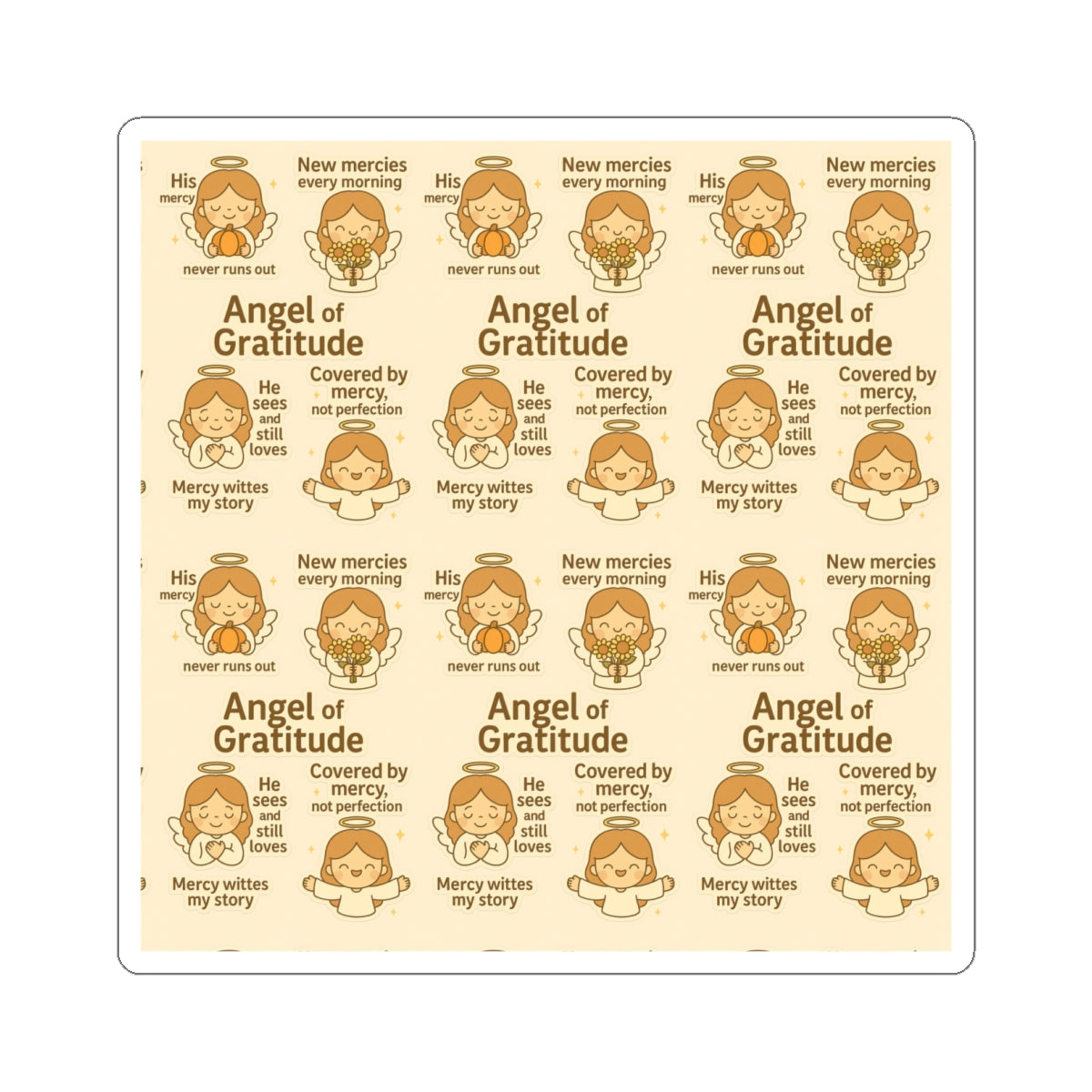 Angel of Gratitude - Christian Kawaii Sticker Set. Heartwarming stickers celebrating mercy, love, and grace every day.