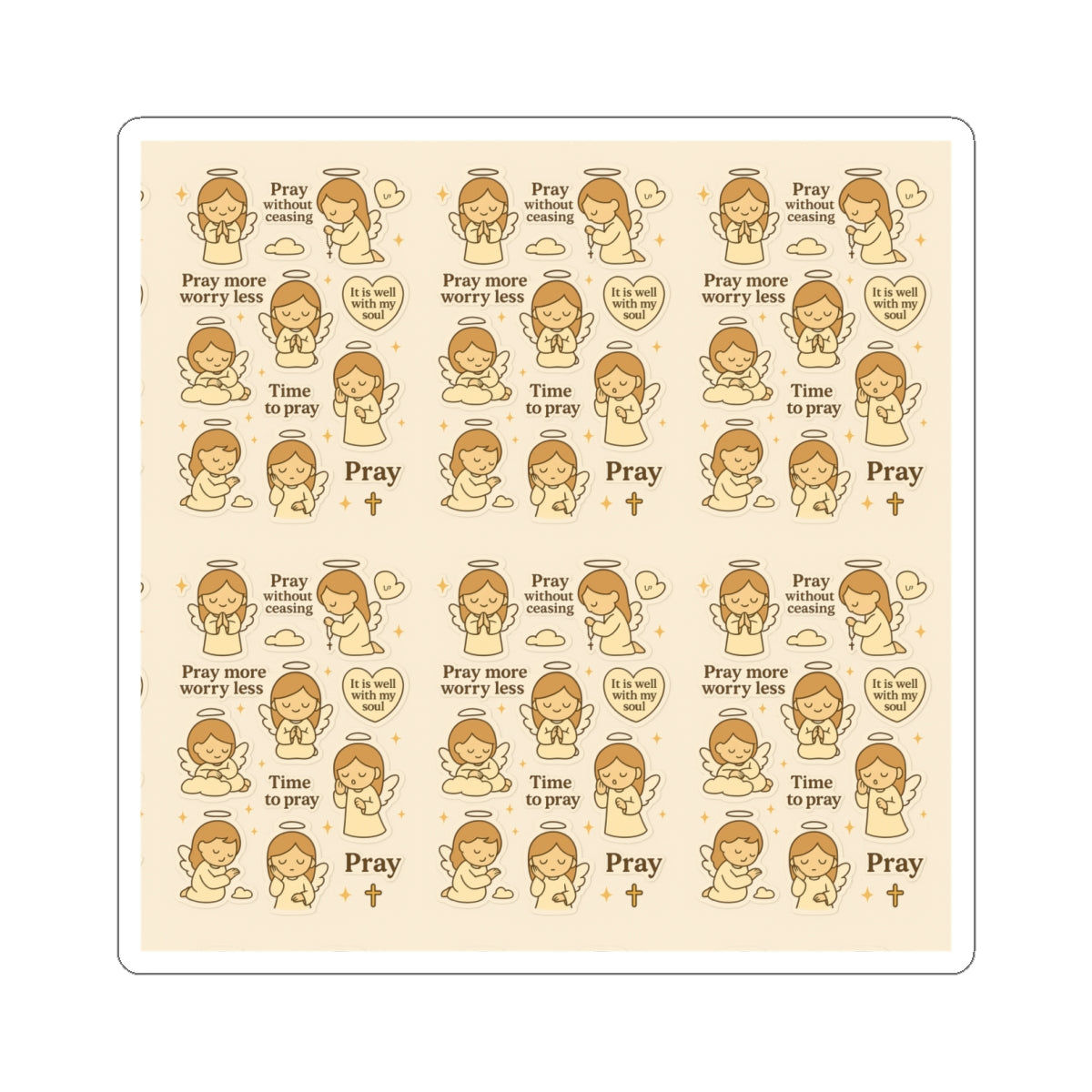 Angel of Prayer - Christian Kawaii Sticker Set. Peaceful stickers encouraging continuous prayer and faith.
