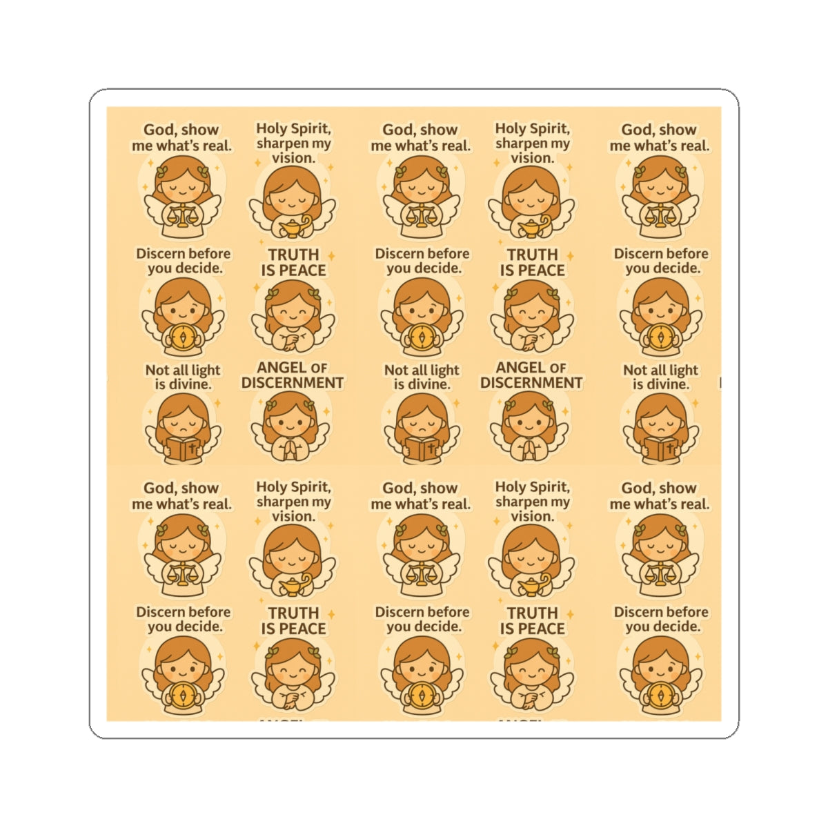 Angel of Discernment - Christian Kawaii Sticker Set. Peaceful stickers to help you discern truth and seek divine guidance.