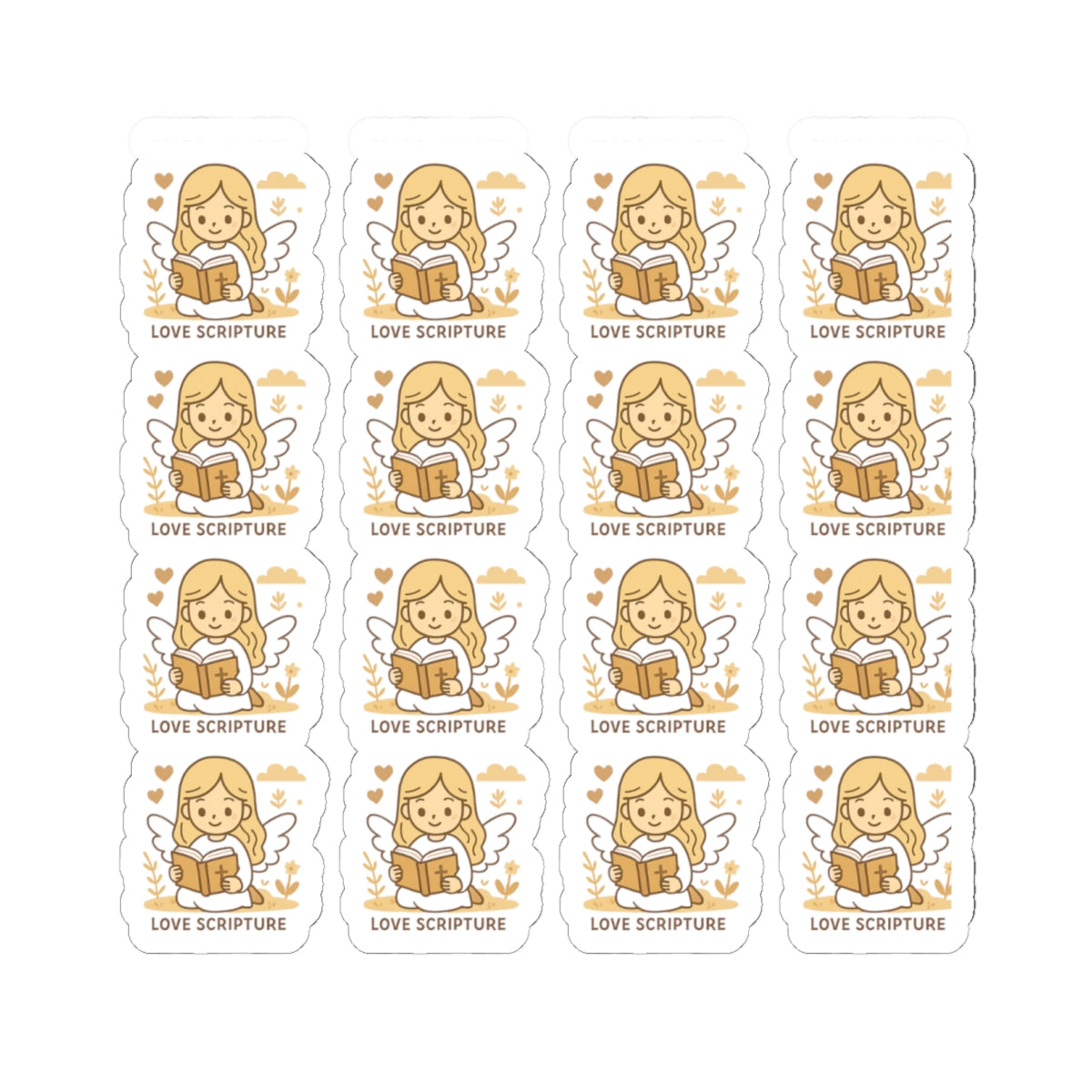Bible Study Angel , Love Scripture Stickers – Christian Scripture Kawaii Stickers for Journals & Faith Gifts. Bring light, strength, and joy to your quiet time with these tender Scripture angels.