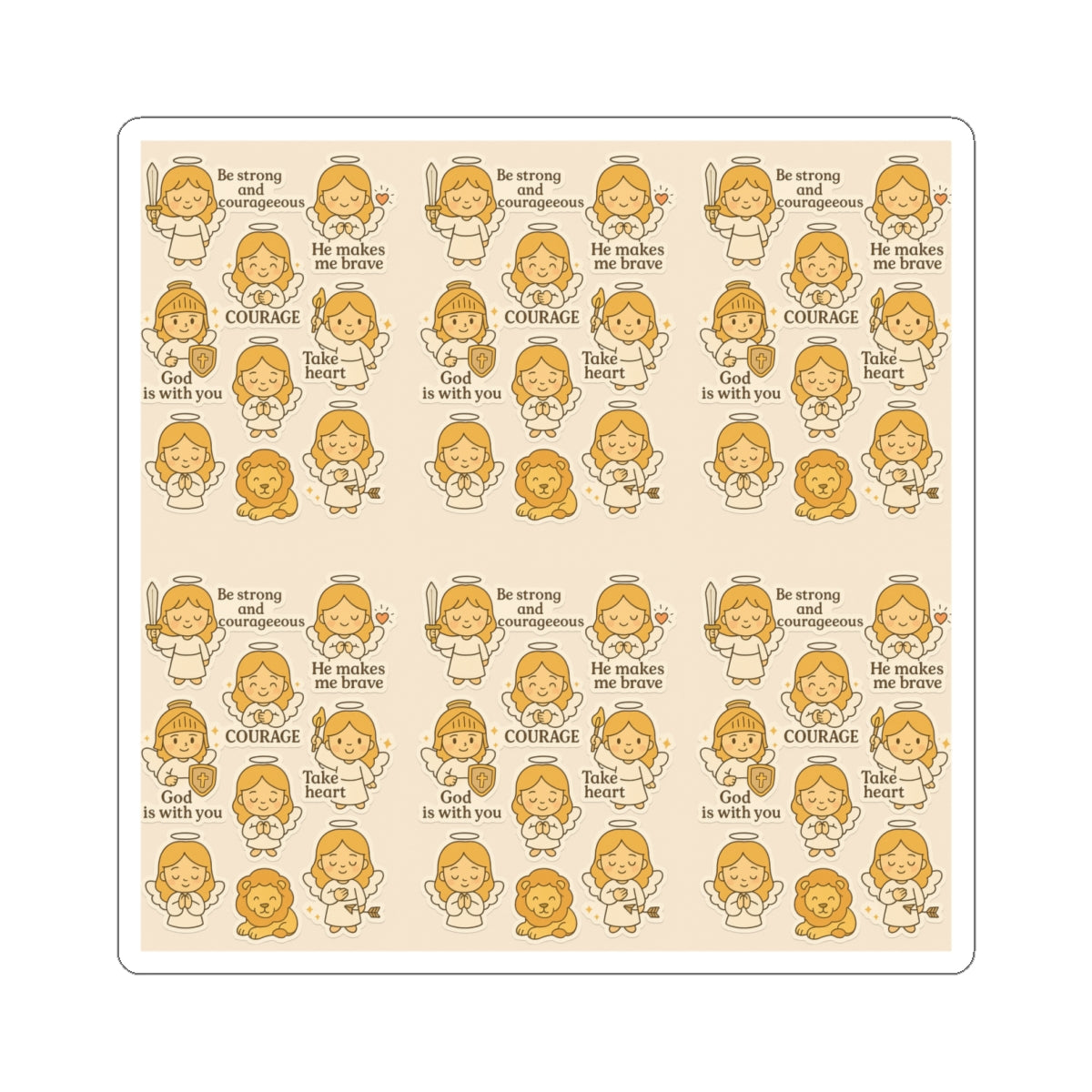 Angel of Courage - Christian Kawaii Sticker Set. Encouraging stickers to inspire bravery, strength, and faith.