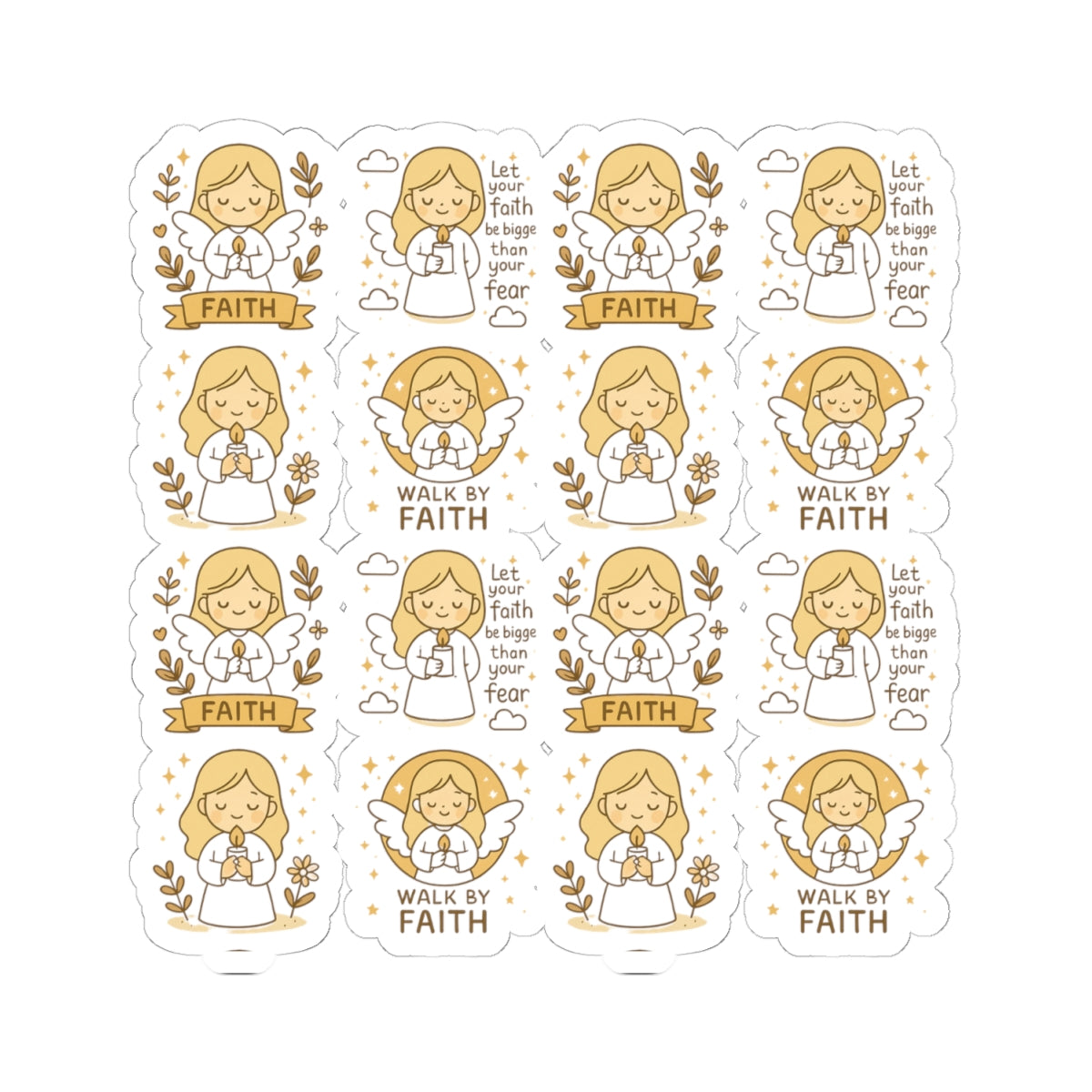 Faith & Courage Angel Stickers – Kawaii Christian Sheet with Prayers, Scripture & Light-Inspired Affirmations. Faith doesn’t eliminate fear — it gives you the courage to walk through it. One sticker at a time.