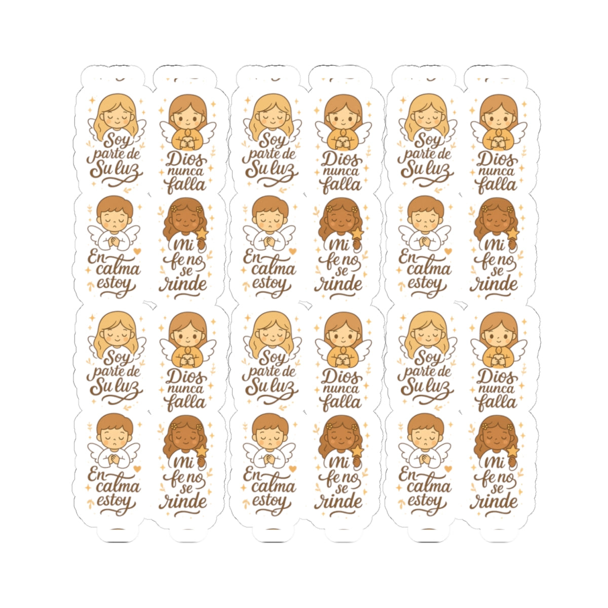Spanish Christian Stickers – Kawaii Angels with Faith Phrases for Journaling, Encouragement & Daily Peace. Because sometimes, your faith just needs a visual reminder in your own language.