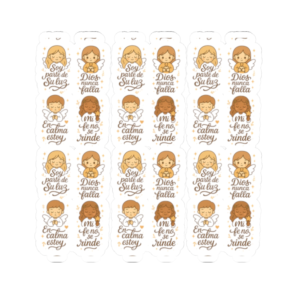 Spanish Christian Stickers – Kawaii Angels with Faith Phrases for Journaling, Encouragement & Daily Peace. Because sometimes, your faith just needs a visual reminder in your own language.