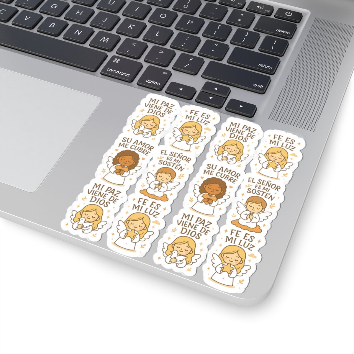 Spanish Christian Angel Stickers – Faith, Peace & Love Kawaii Stickers in Español. Faith speaks in every language—feel the peace of God through tender angel blessings in Spanish.